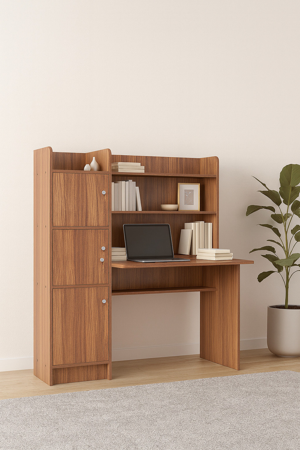 Image of neuspace Phoenix 3 Door Study Table with Storage Shelves & Cabinets Engineered Wood Study Table