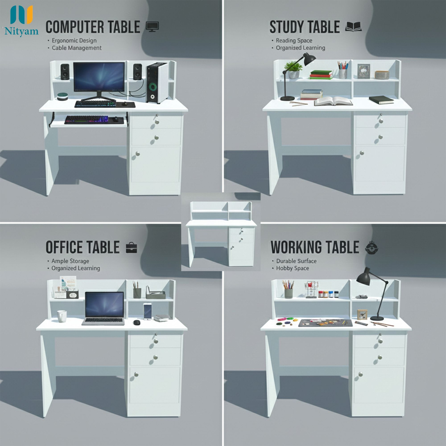 Image of NITYAM Premium Quality Computer Table With Drawer For Storage Engineered Wood Multipurpose Table