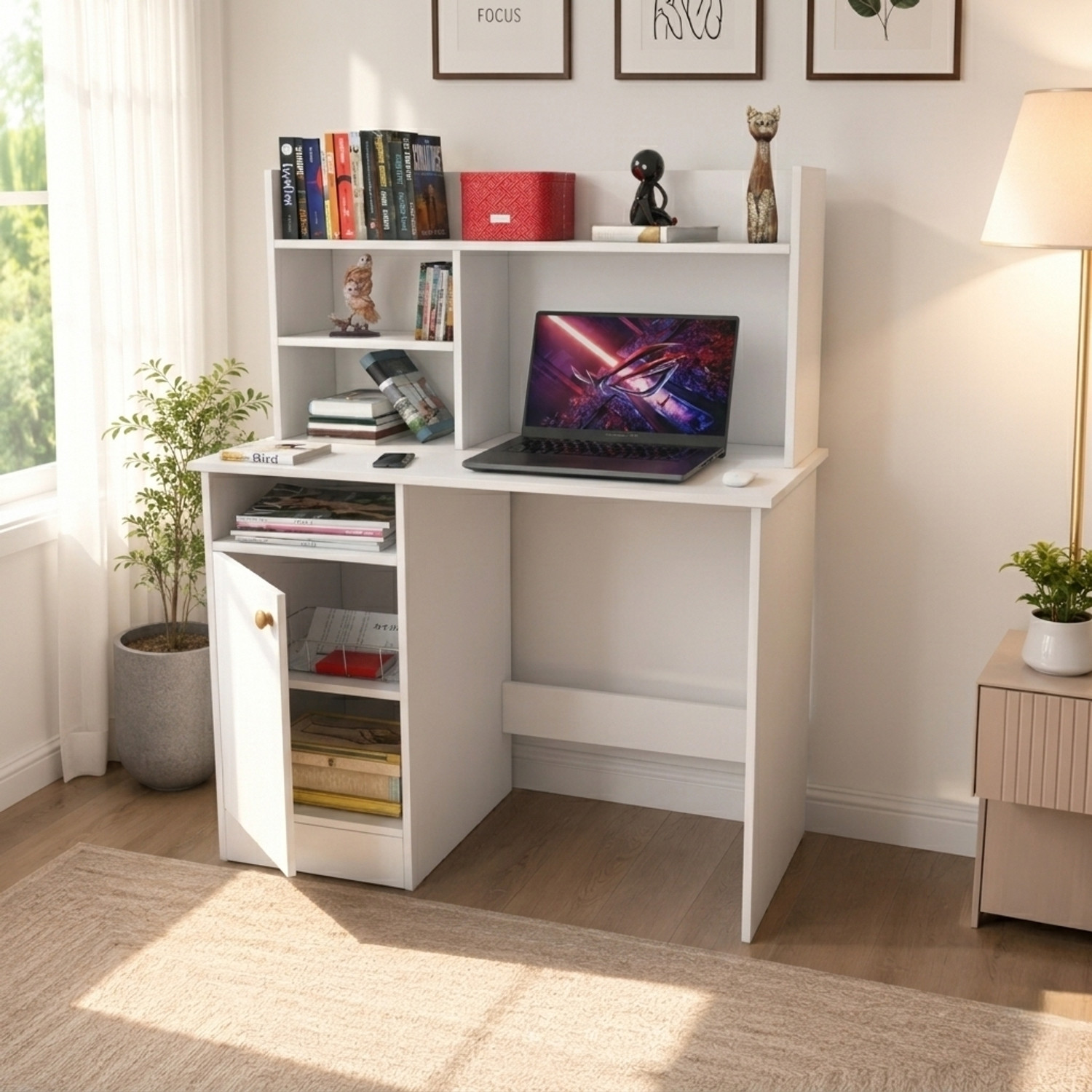 Image of Spyder Craft Multipurpose Portable Study Desk with Hutch Storage & Shelves for Home Office Engineered Wood Study Table