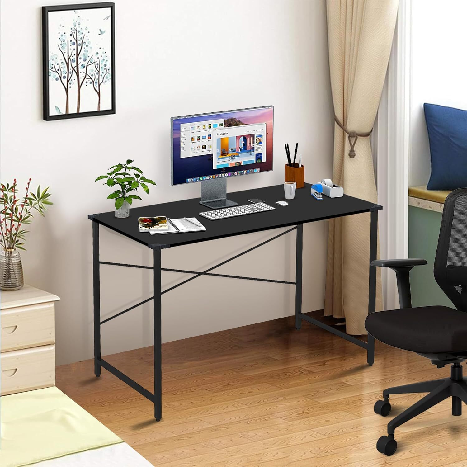 Image of wow craft Study Table for Home | Computer Desk Black with Black Legs | 91x60x77 cm Engineered Wood Study Table