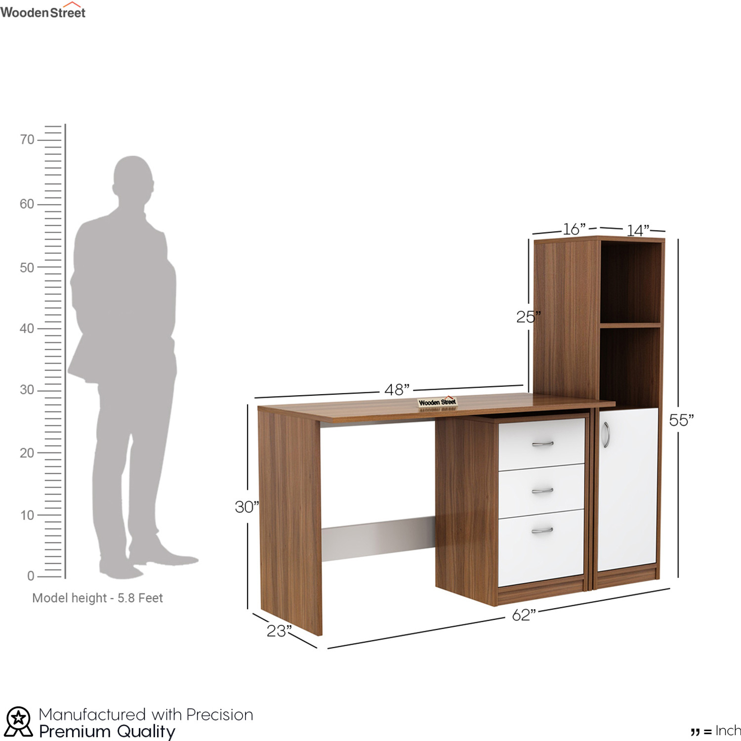 Image of Wooden Street Calisto Engineered Wood Study Table (Exotic Teak Frosty White) Engineered Wood Study Table