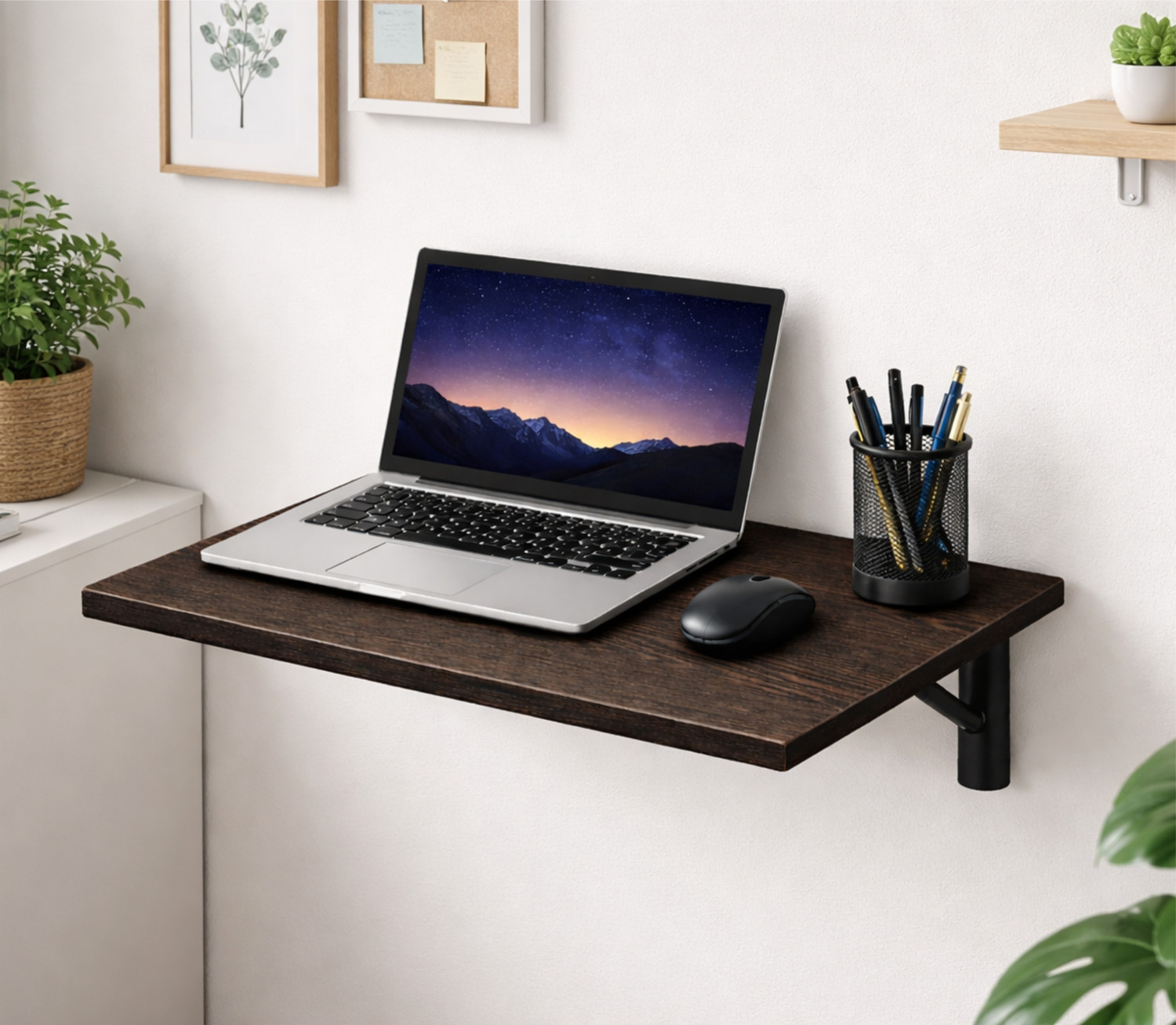Image of Enigmatic Woodworks Medium Wall Mounted Folding Study Table Engineered Wood Multipurpose Table (Wall Mounted, Finish Color - Wenge, DIY(Do-It-Yourself))