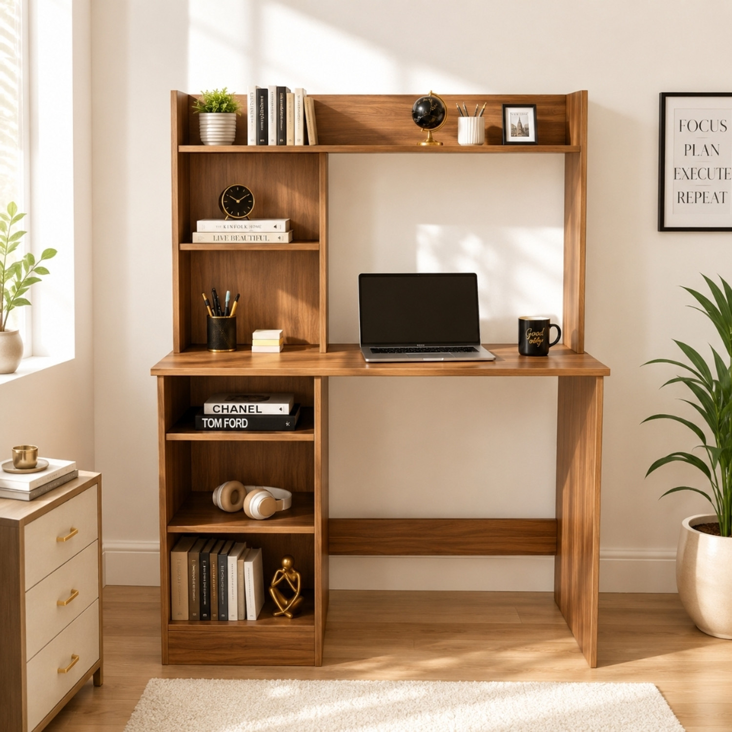 Image of Flipkart Perfect Homes Multipurpose Portable Study Desk with Hutch Storage & Shelves for Home Office Engineered Wood Study Table