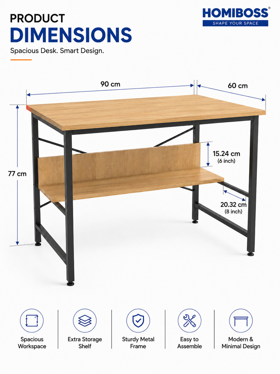 Image of HOMIBOSS Steel Metal frame office workstation table , Student, gaming, home Engineered Wood Computer Desk