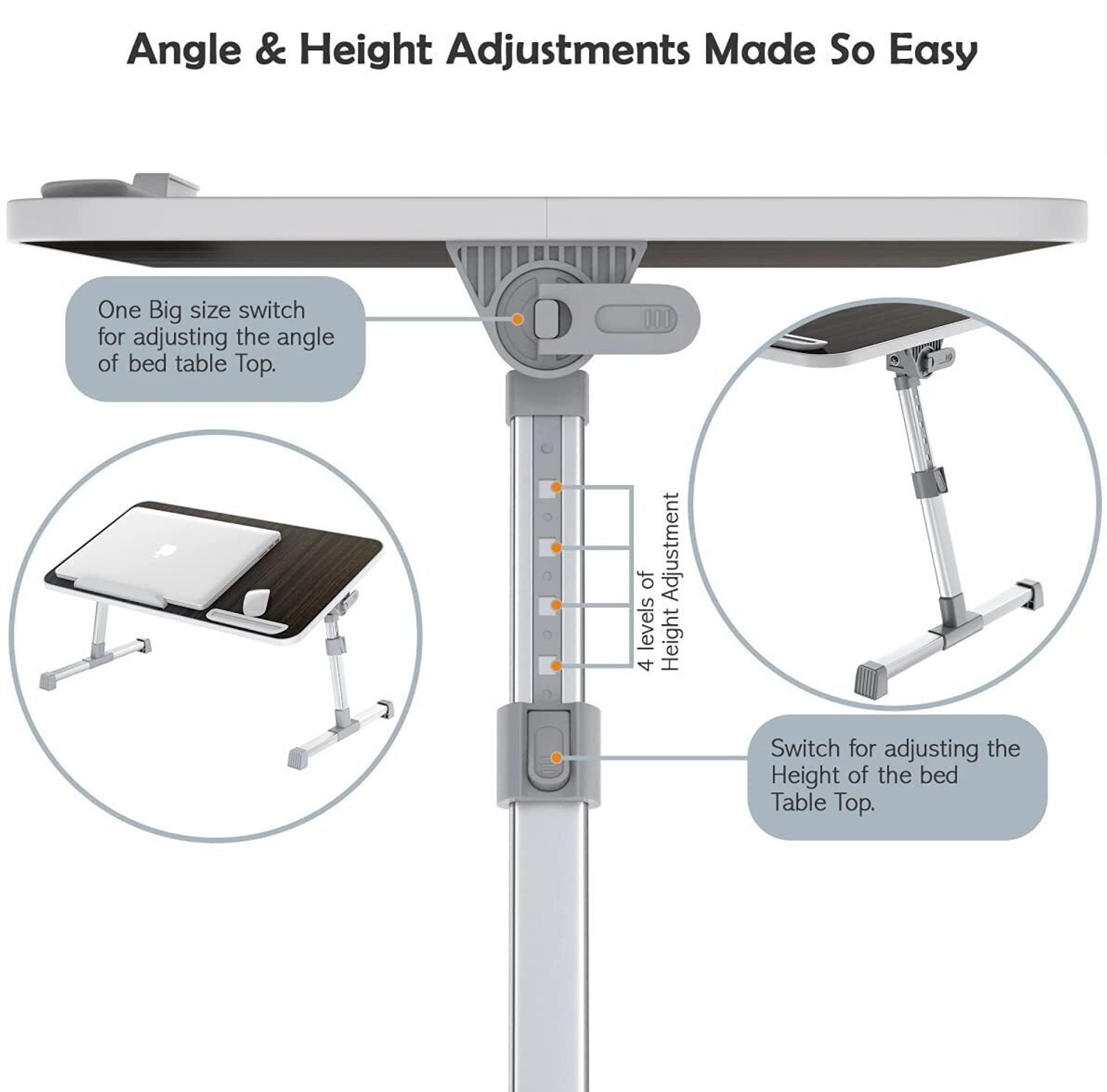 Image of ELV DIRECT Adjustable Laptop Bed Table with Foldable Legs for Bed, Sofa, Couch and Floor Wood Portable Laptop Table