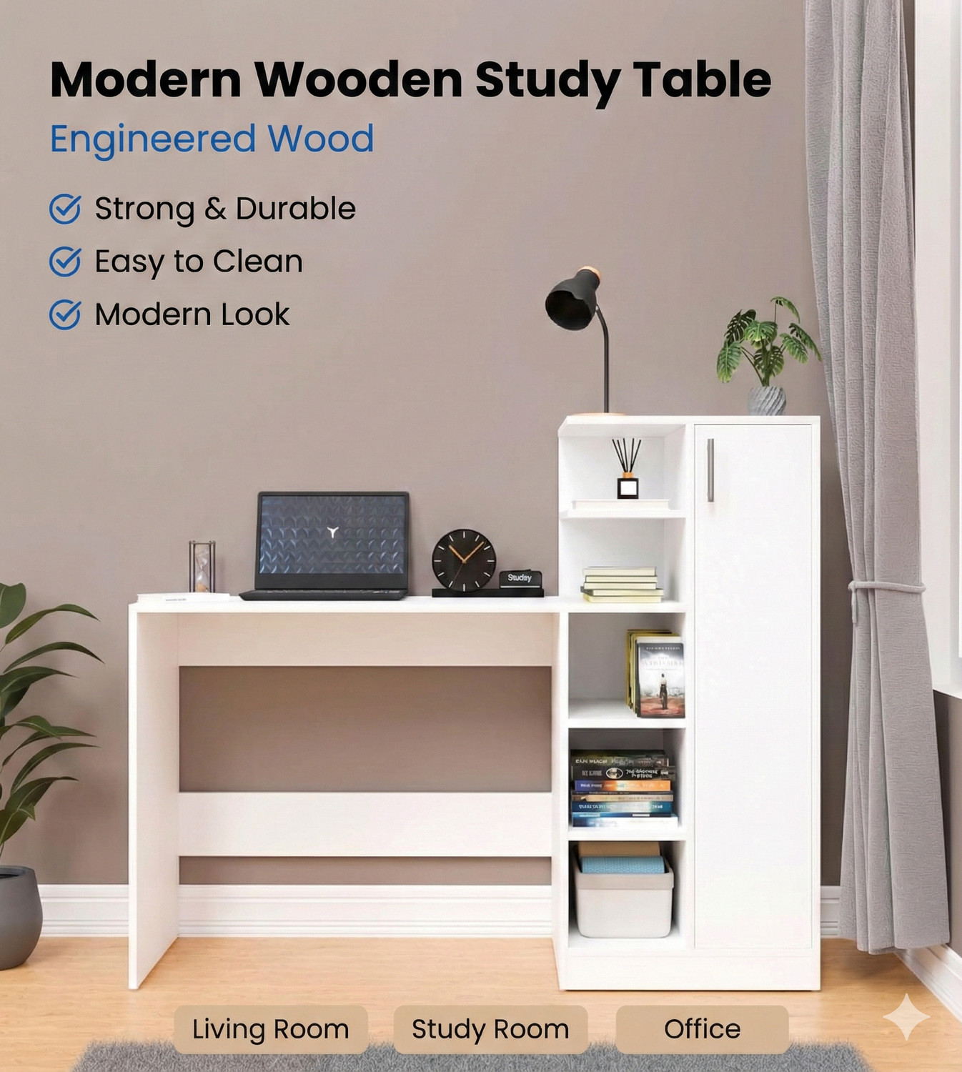Image of Flipkart Perfect Homes Multipurpose Portable Study Desk with Hutch Storage & Shelves for Home Office Engineered Wood Study Table