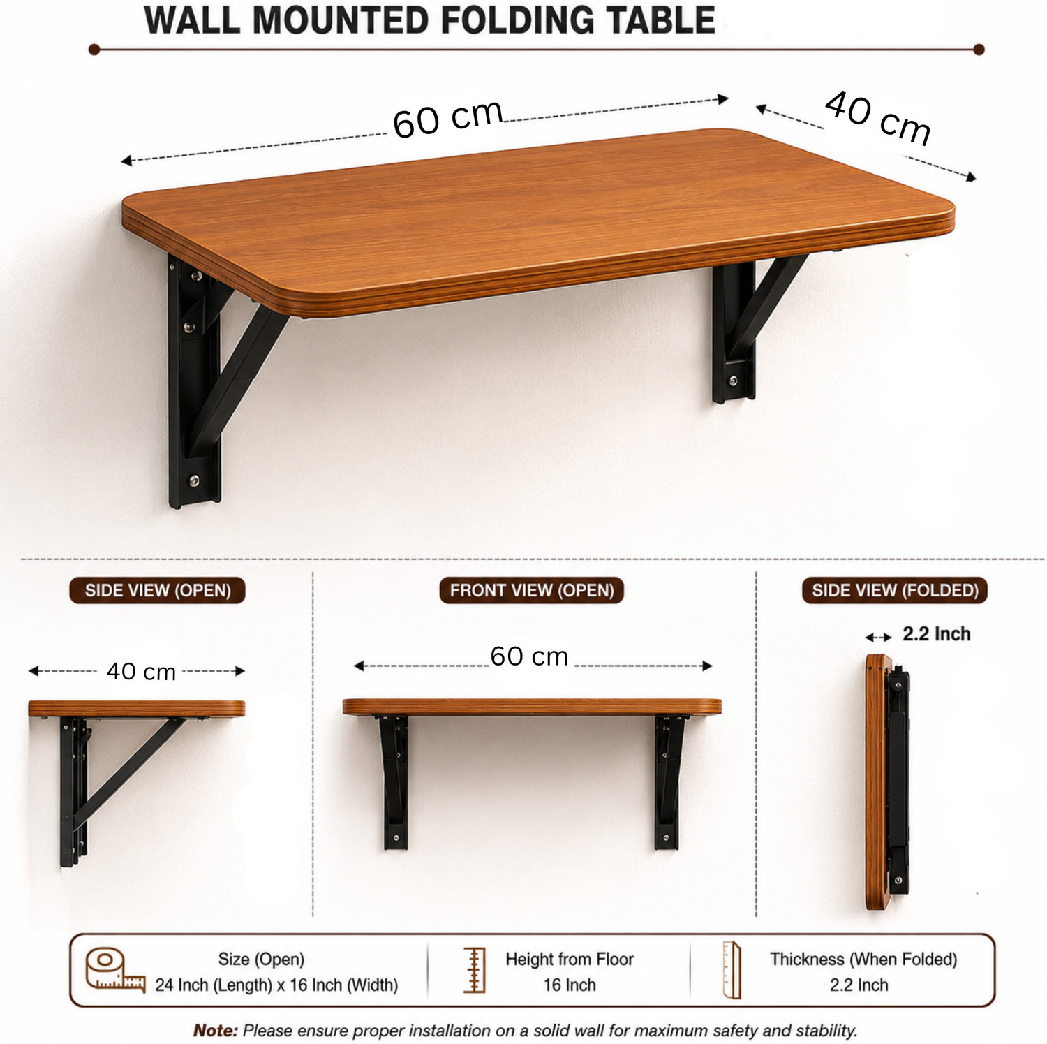 Image of Nestokart Foldable Wall Mounted Table Wooden Study Desk | Folding Laptop Table MDF Engineered Wood Multipurpose Table