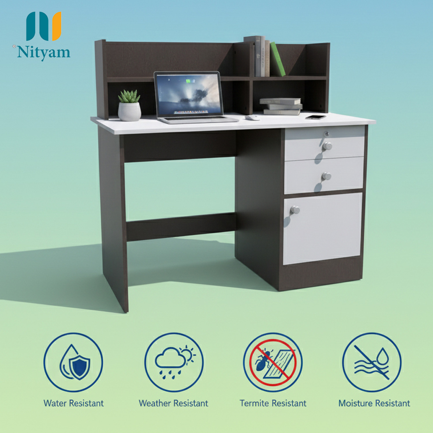 Image of NITYAM Premium Quality Computer Table With Drawer For Storage Engineered Wood Study Table