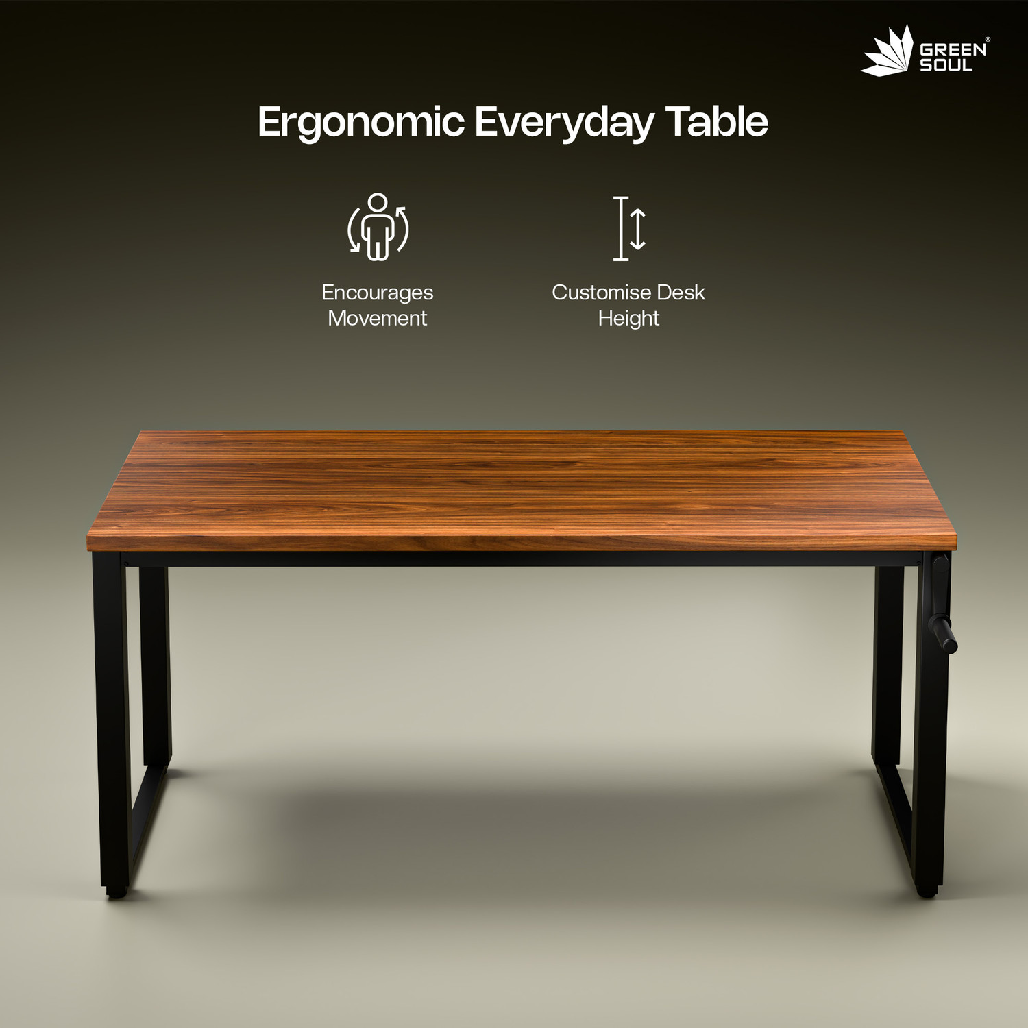 Image of GREEN SOUL Rise (5ft) Manual Height Adjustable Table| 25mm Thick One Piece Top | Engineered Wood Study Table
