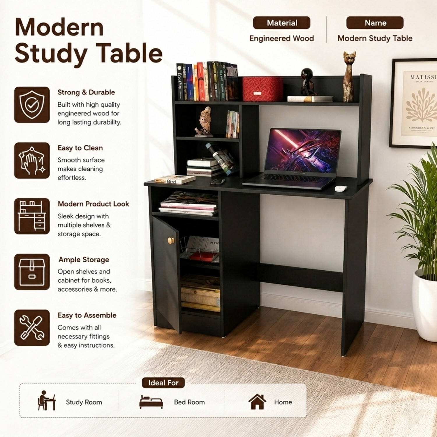 Image of Flipkart Perfect Homes Portable Workstation Computer Desk with Storage, For Office, Home Engineered Wood Computer Desk