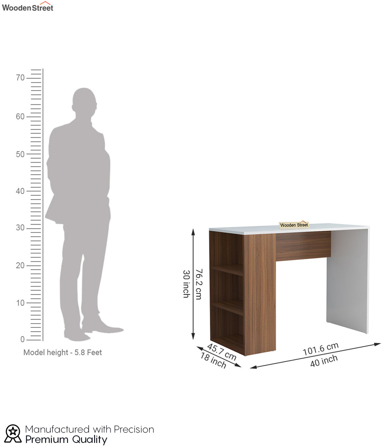 Image of Wooden Street Saber Study Table with Side Shelves (Exotic Teak Frosty White Finish) Engineered Wood Study Table