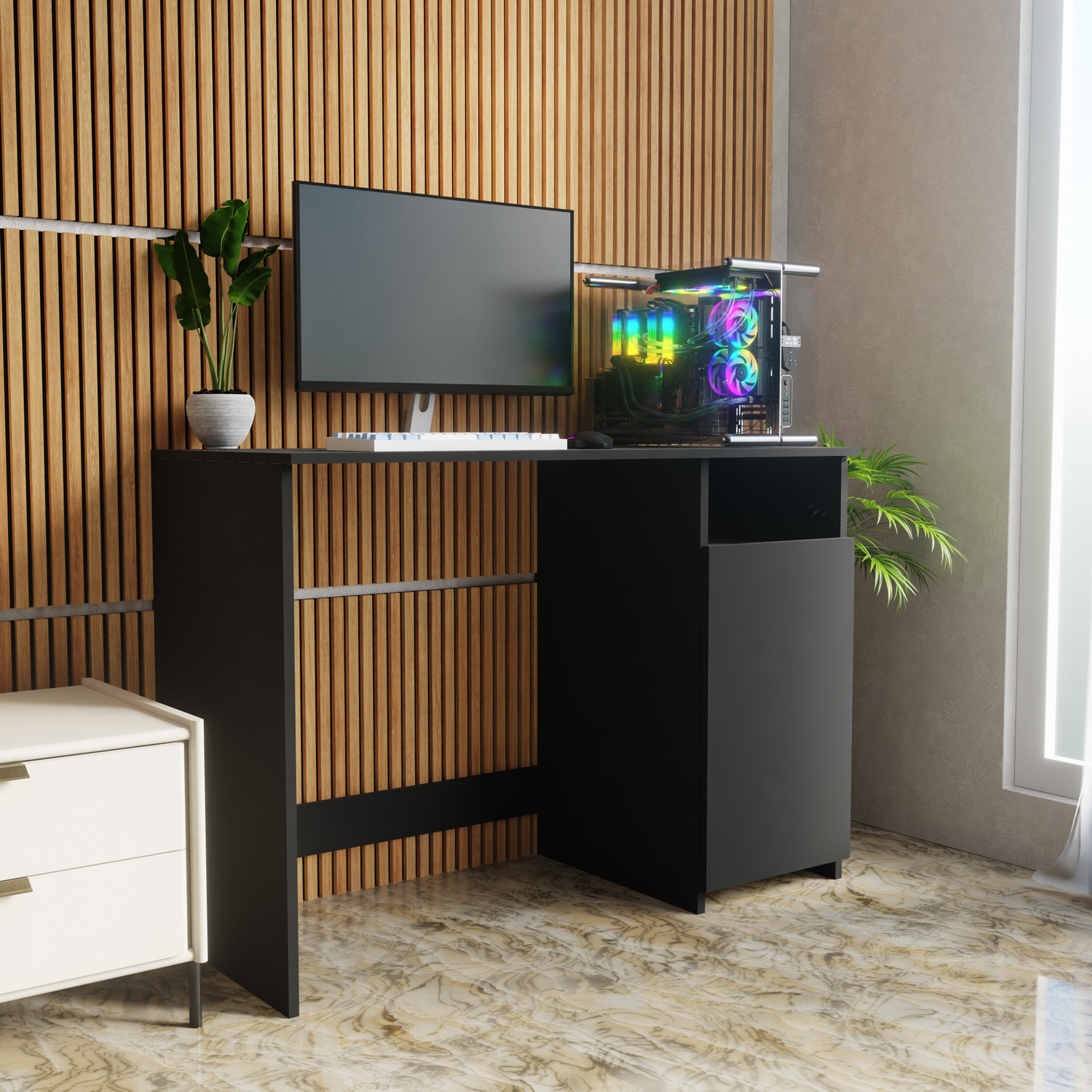 Image of Flipkart Perfect Homes Space-Saving Study & Work Desk with Storage Cabinet Engineered Wood Multipurpose Table