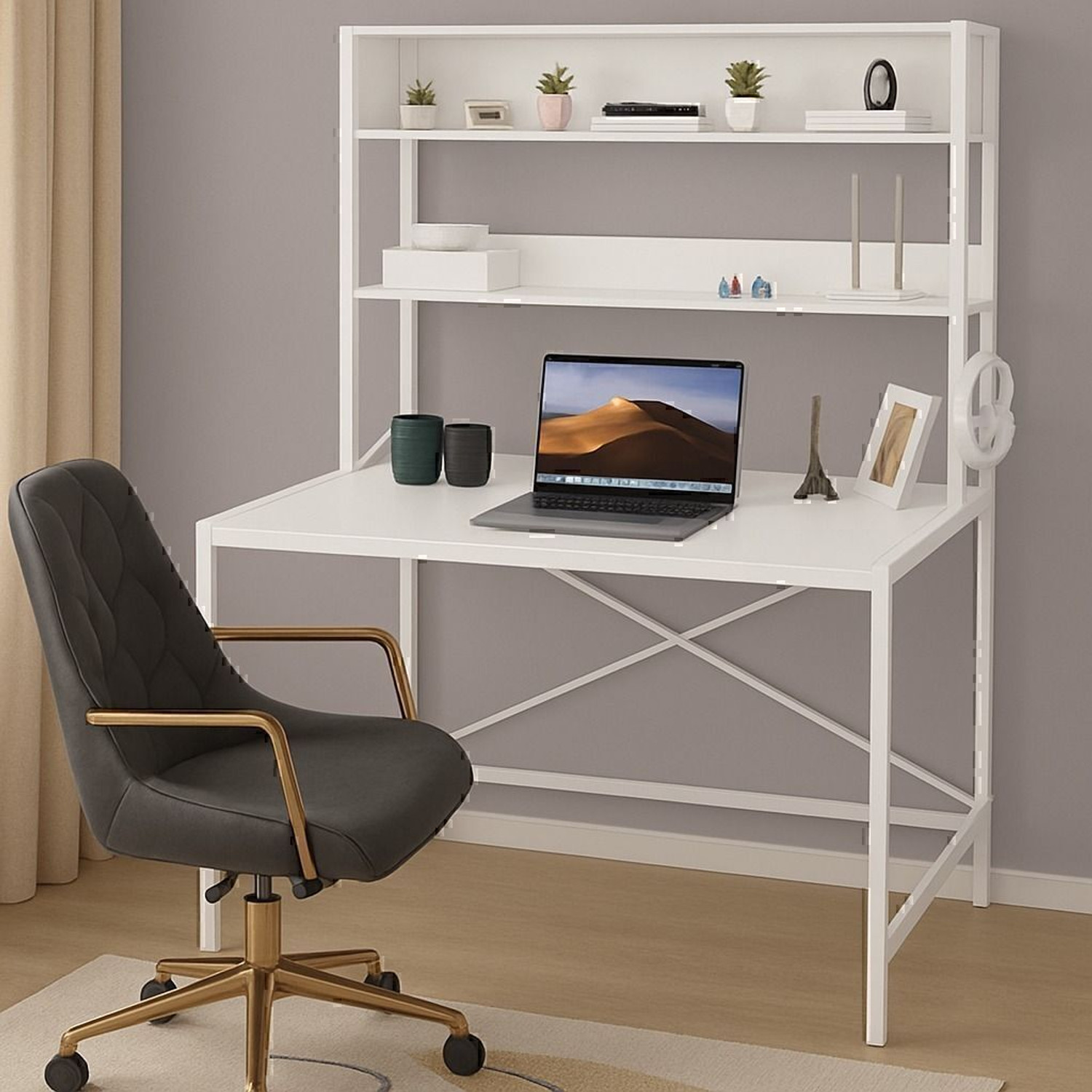 Image of House Of Akasha 3Tier Wooden Office Table Office Desk Computer Table L*90 B*60 H*157cm Engineered Wood Multipurpose Table