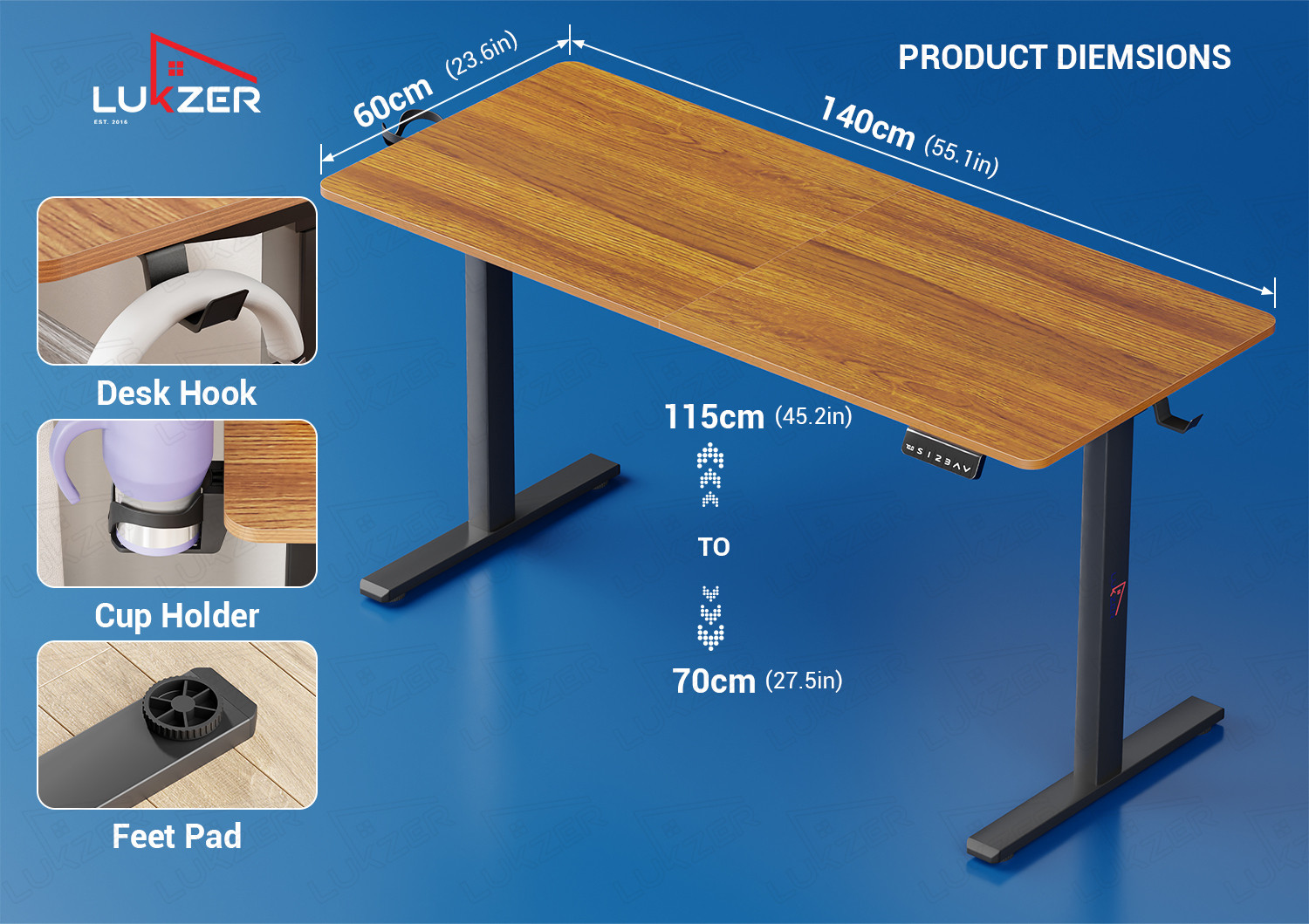 Image of LUKZER Dual Motor Electric Height Adjustable Computer Desk (EST-002) Engineered Wood Office Table