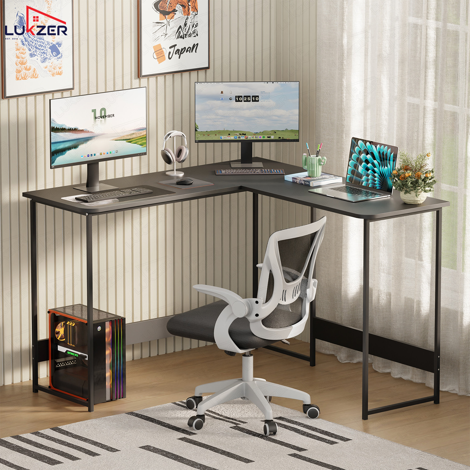 Image of LUKZER Lukzer MST-007 L-Shaped Metal Office Desk Engineered Wood Study Table