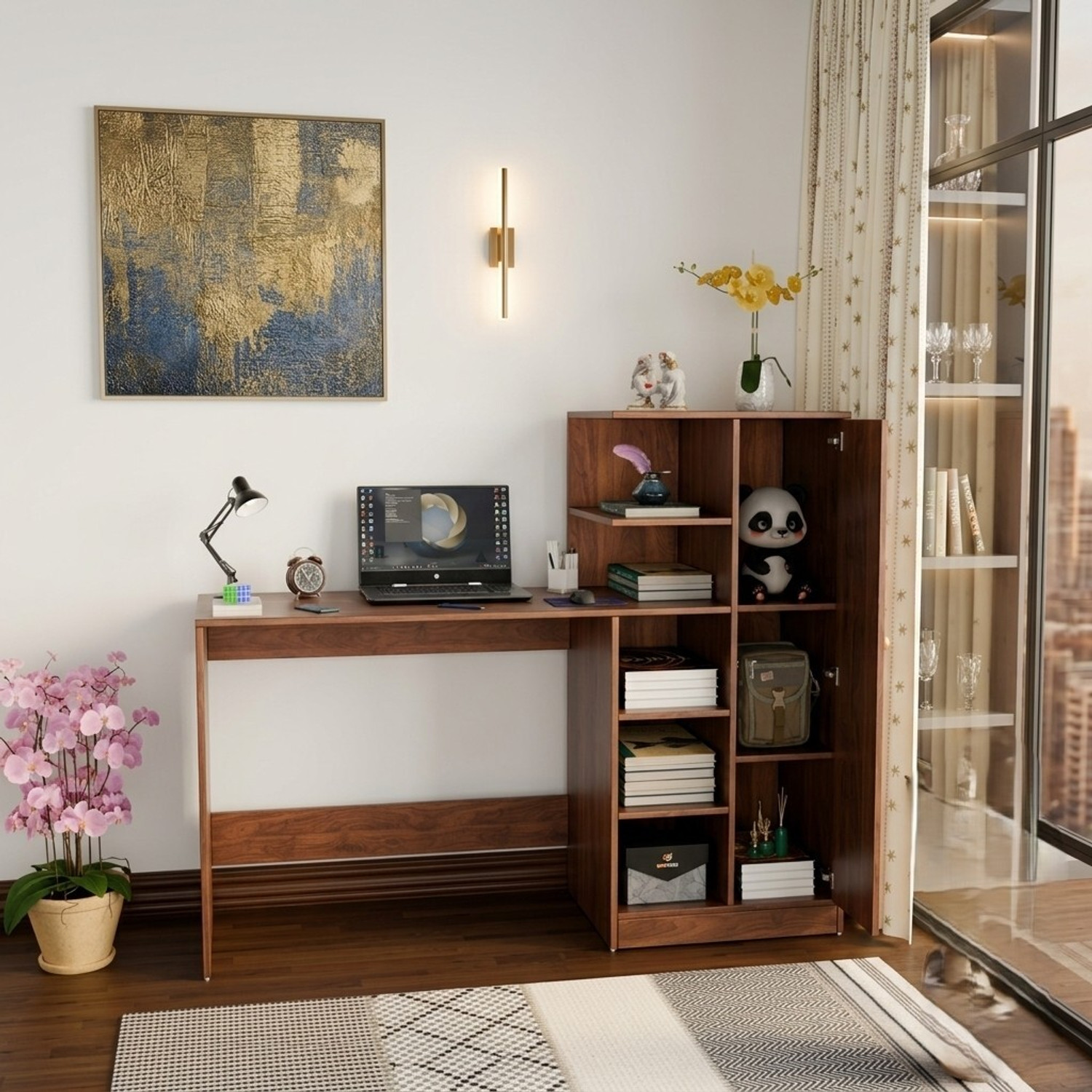 Image of Flipkart Perfect Homes Multipurpose Portable Study Desk with Hutch Storage & Shelves for Home Office Engineered Wood Study Table