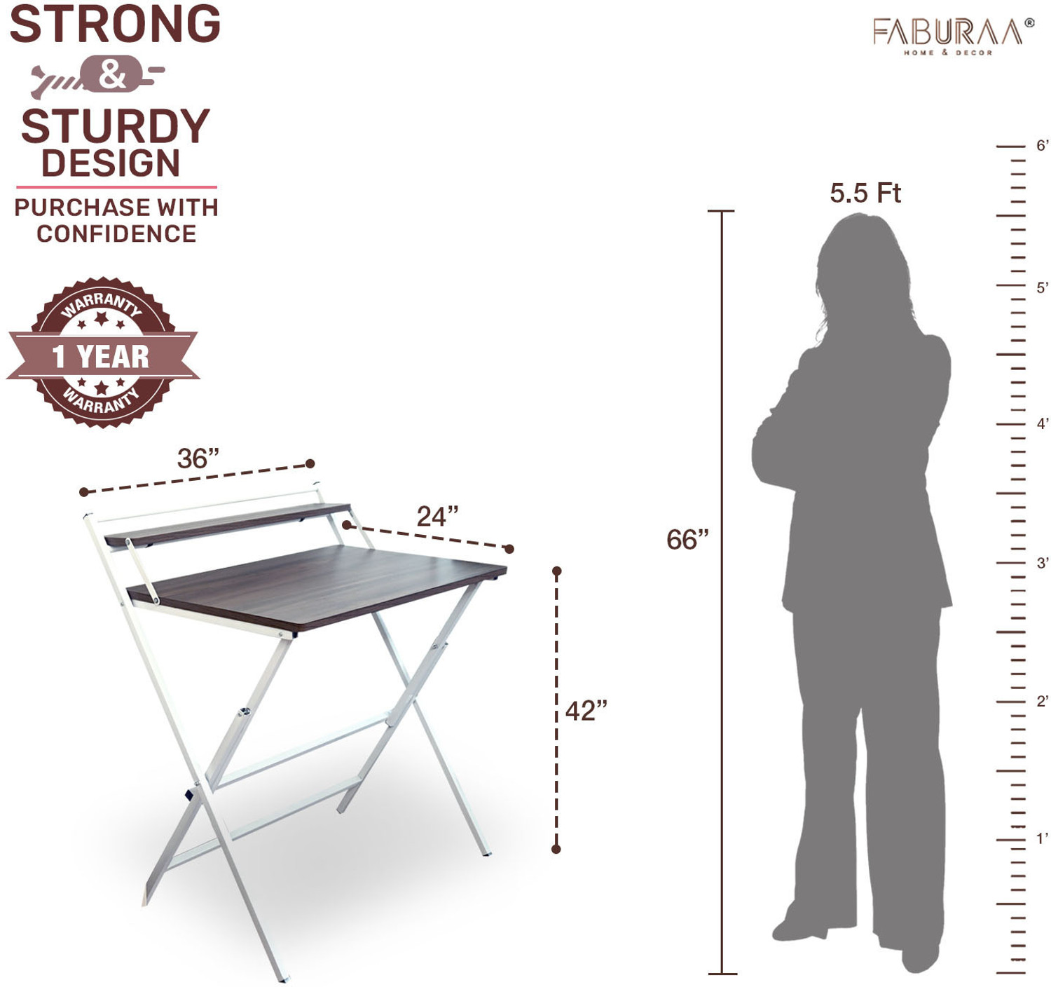 Image of Faburaa Venus 36x24 Foldable Table for Home and Office, Computer & Laptop, Study Desk Engineered Wood Study Table
