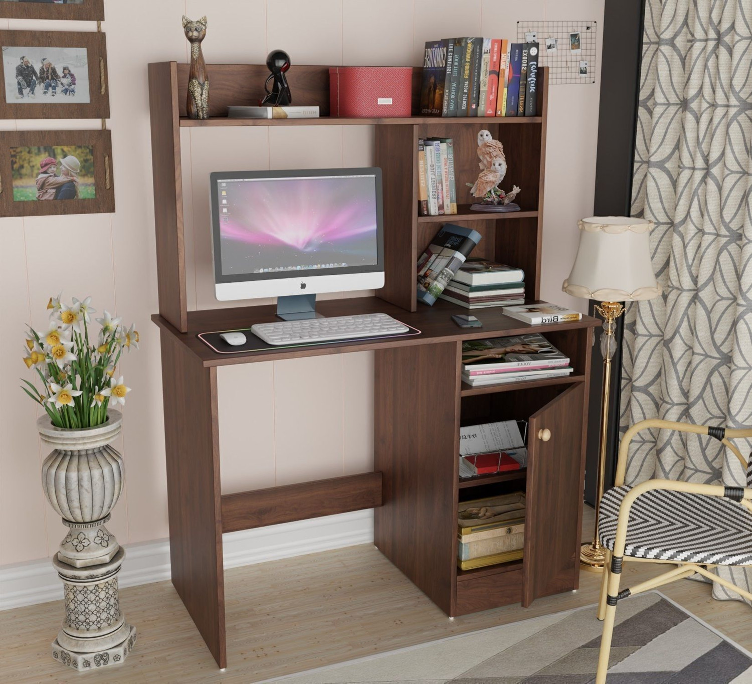 Image of Spyder Craft Multipurpose Portable Study Desk with Hutch Storage & Shelves for Home Office Engineered Wood Study Table