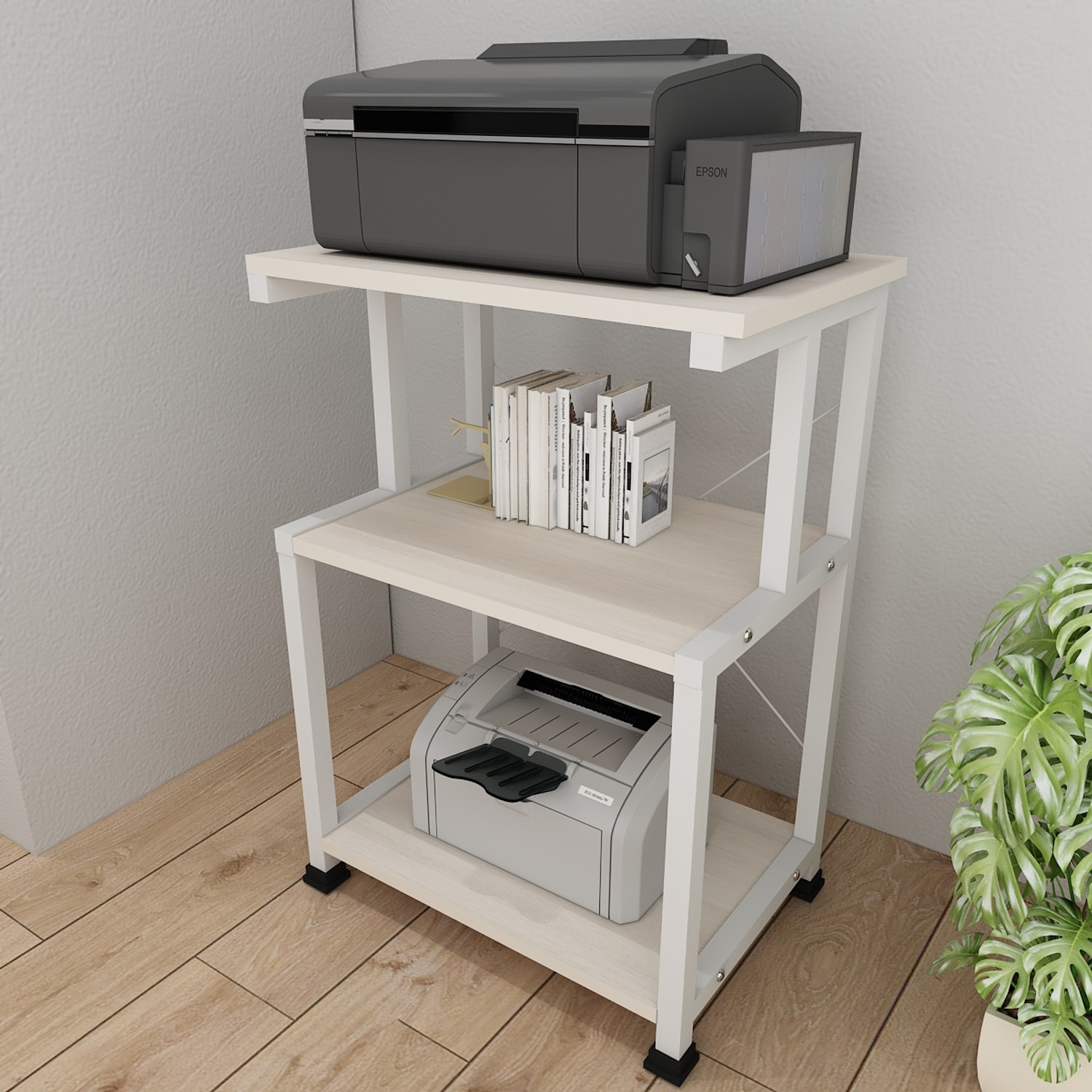 Image of WOODENWAWE WOODENWAWE Multi-Purpose Printer 3 Tier Printer Stand, Engineered Wood Multipurpose Table