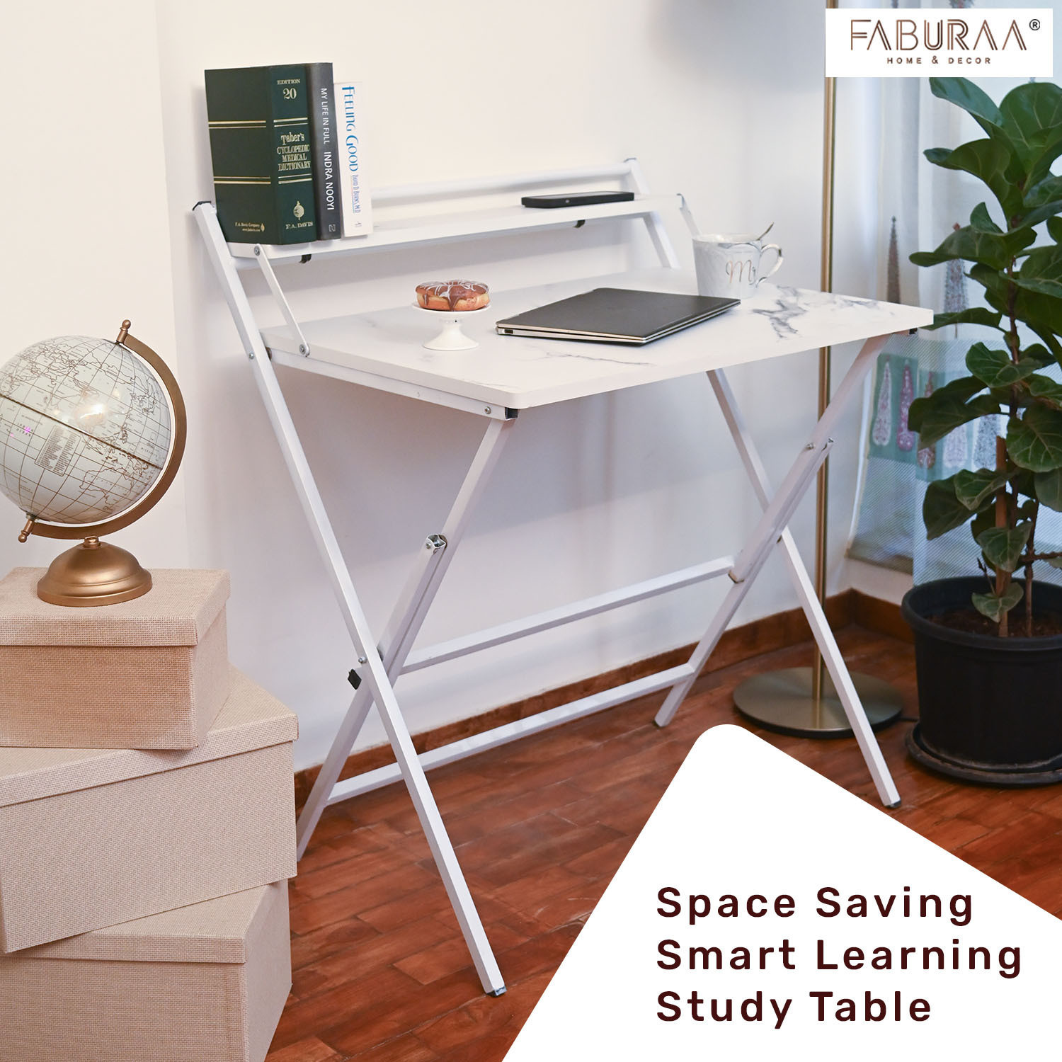 Image of Faburaa Venus 36x24 Shelf Foldable Table for Home and Office, Computer & Laptop, Engineered Wood Study Table