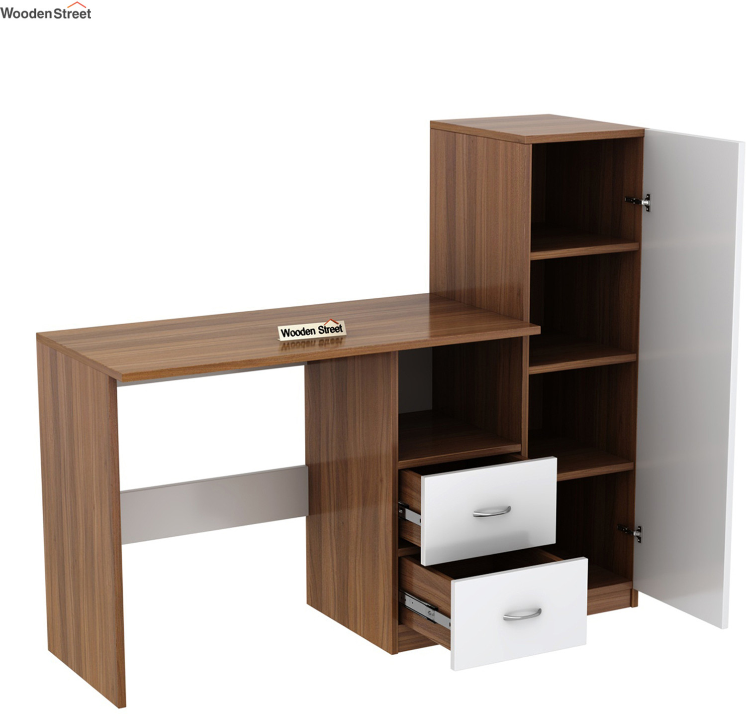 Image of Wooden Street Alister Engineered Wood Study Table (Exotic Teak Frosty White) Engineered Wood Study Table