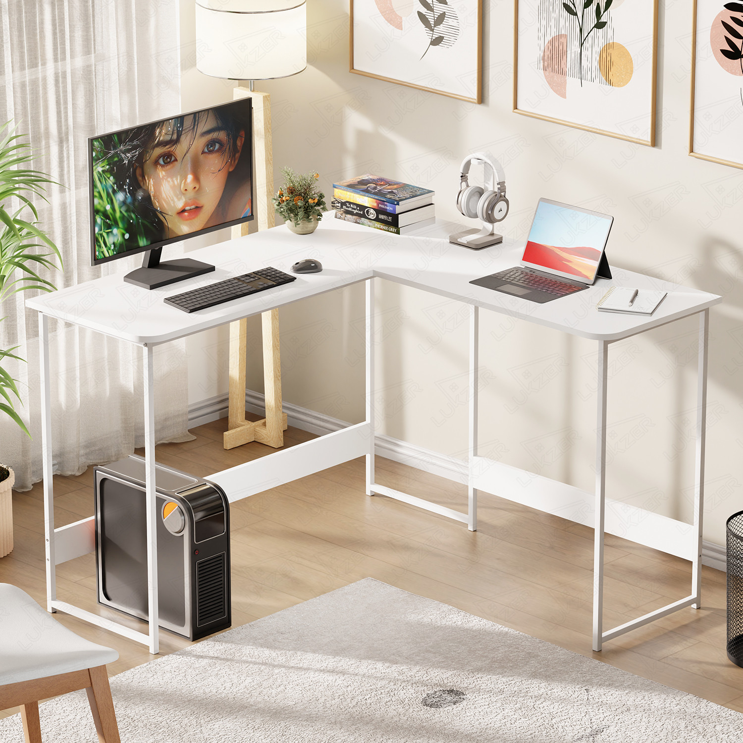 Image of LUKZER Lukzer MST-007 L-Shaped Metal Office Desk Engineered Wood Study Table
