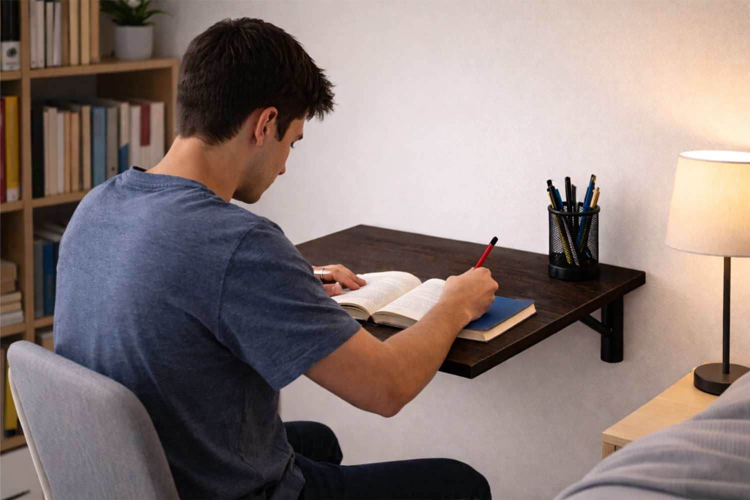 Image of Enigmatic Woodworks Medium Wall Mounted Folding Study Table Engineered Wood Multipurpose Table (Wall Mounted, Finish Color - Wenge, DIY(Do-It-Yourself))