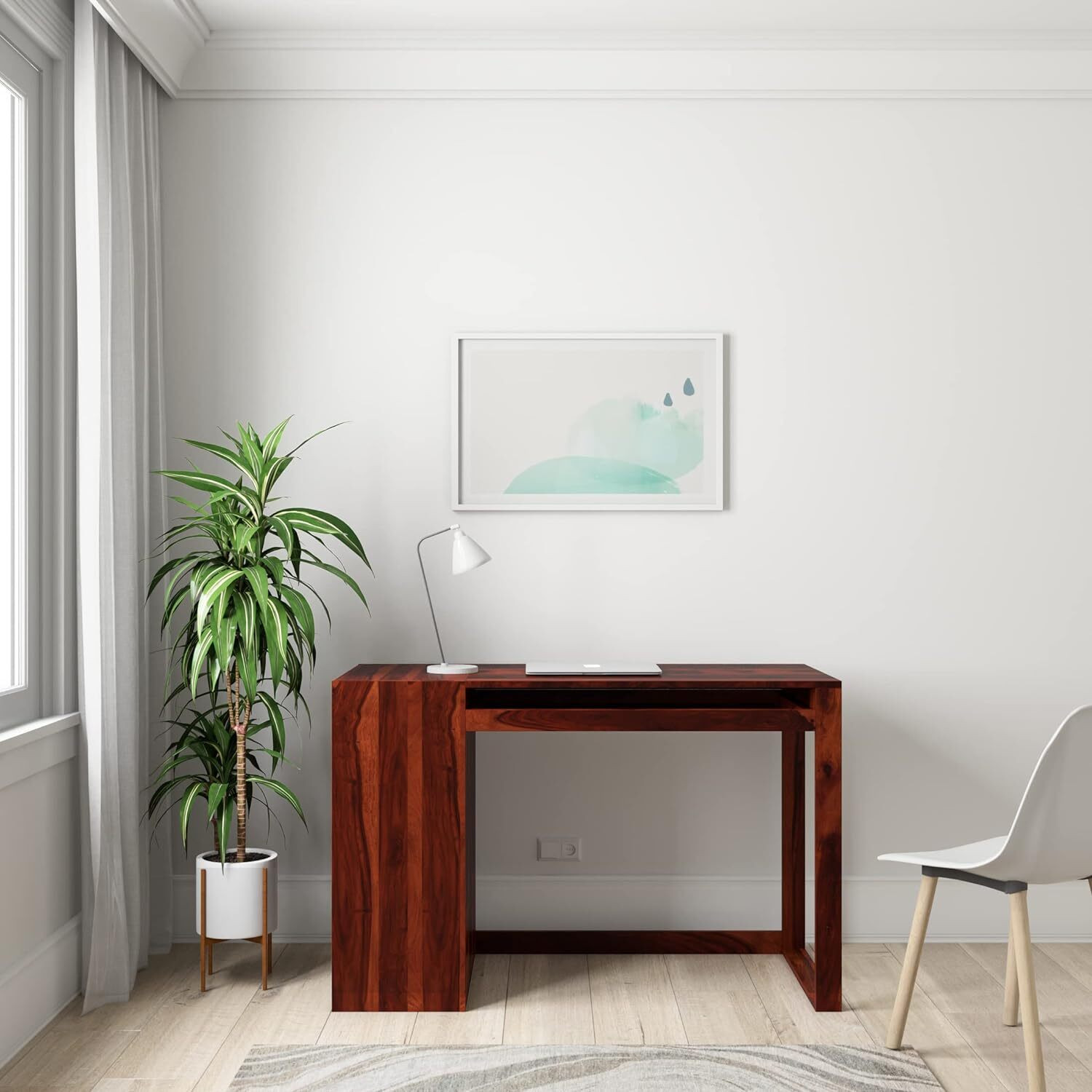 WOODSTAGE Solid Wood Computer Study Table With Keyboard Drawer & 2 ...