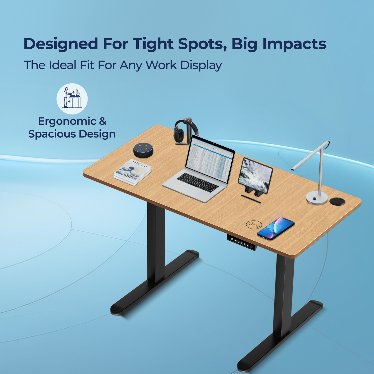 Image of The Sleep Company AeroPro Electrical Adjustable Desk 1200x600x700 | Sit-Stand Ergonomic Table | Engineered Wood Office Table