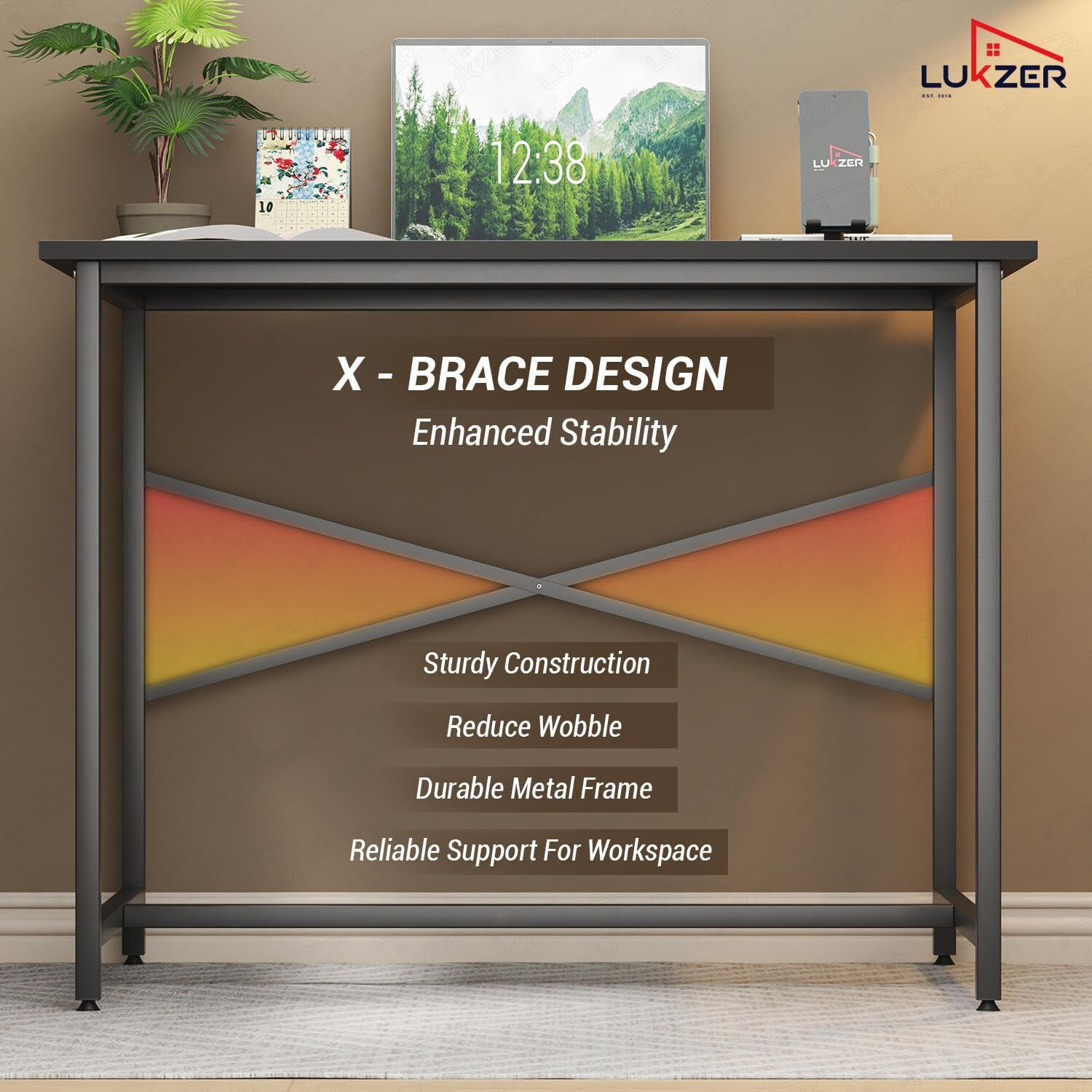 Image of LUKZER MST-008 X-Support Metal Computer Desk Engineered Wood Study Table