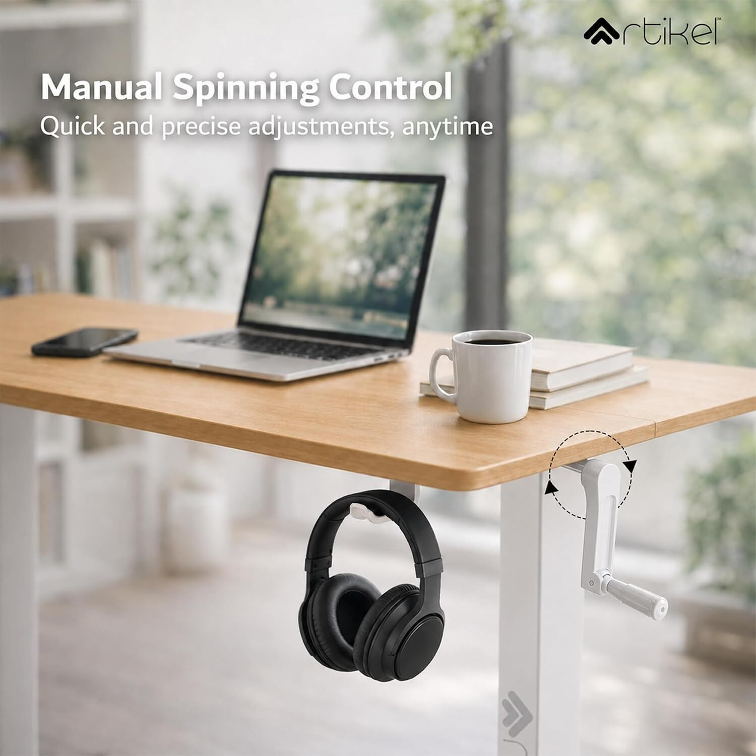 Image of Artikel ARTIKEL Manova Height Adjustable Desk, Manual Crank, 140x60cm Table Engineered Wood Office Table