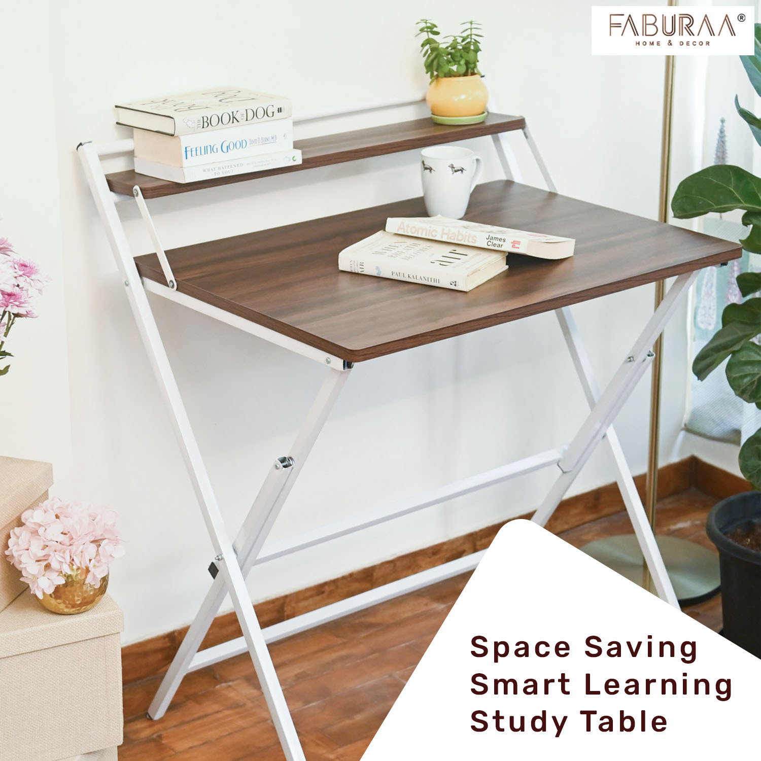 Image of Faburaa Venus 36x24 Foldable Table for Home and Office, Computer & Laptop, Study Desk Engineered Wood Study Table