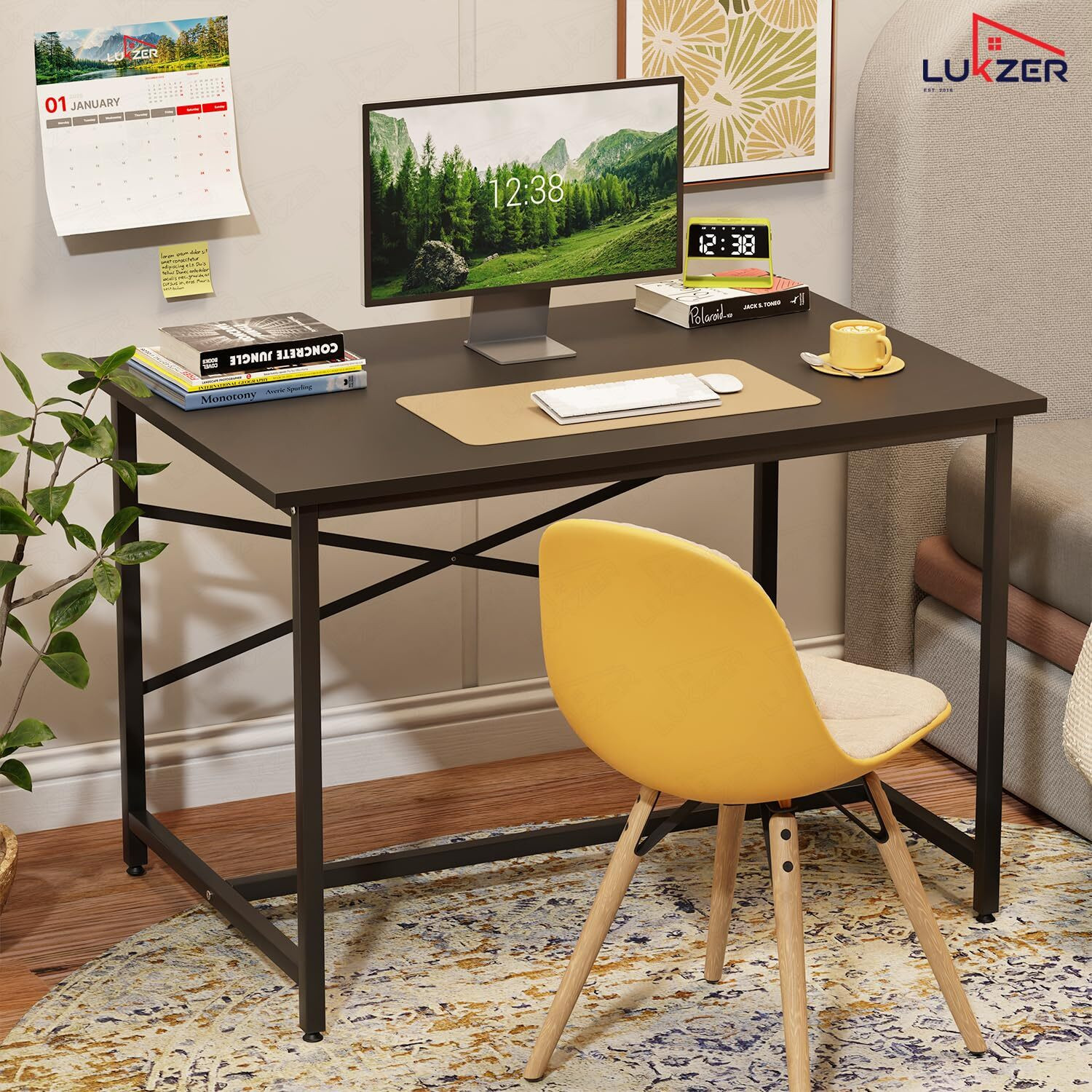 Image of LUKZER MST-008 X-Support Metal Computer Desk Engineered Wood Study Table