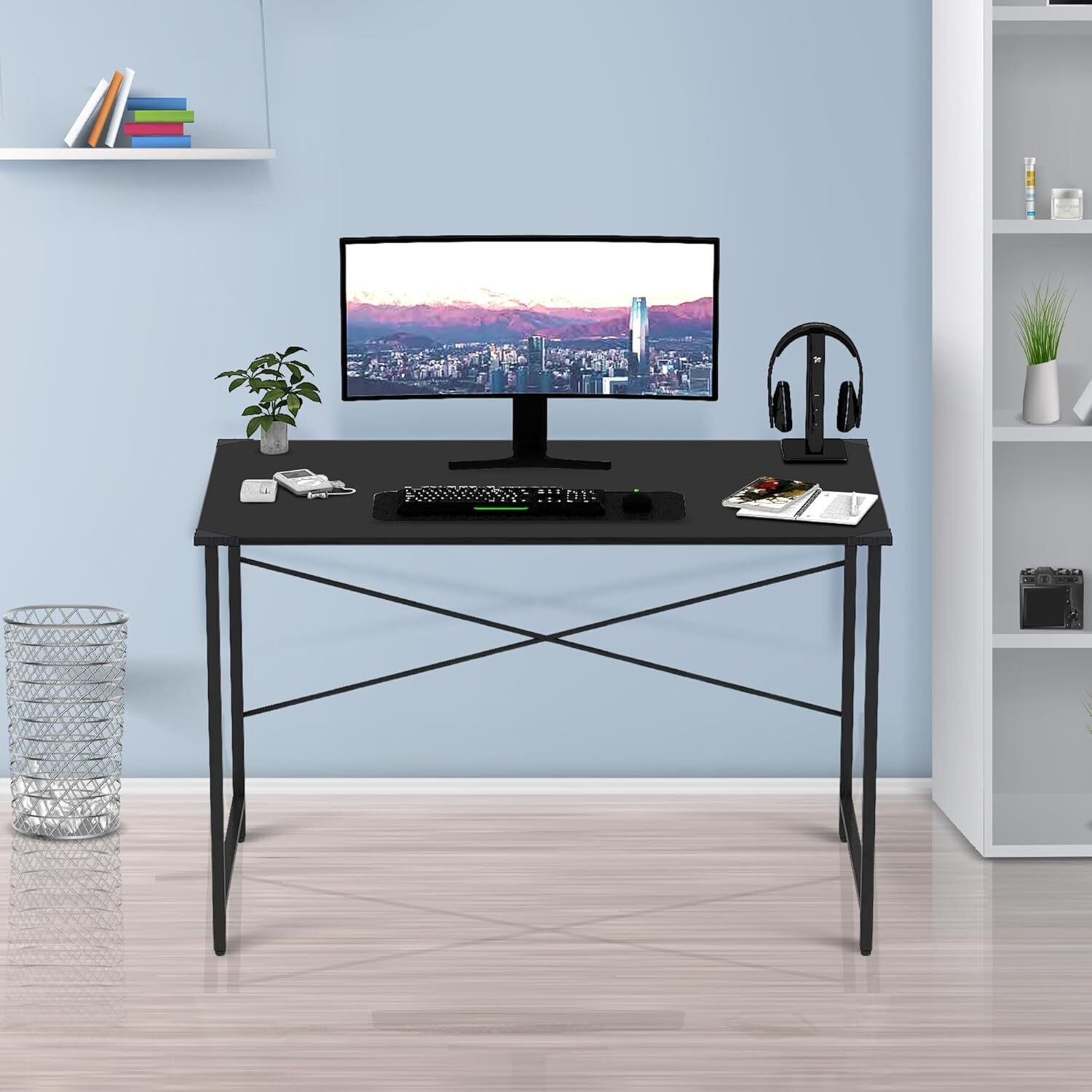 Image of wow craft Study Table for Home | Computer Desk Black with Black Legs | 91x60x77 cm Engineered Wood Study Table