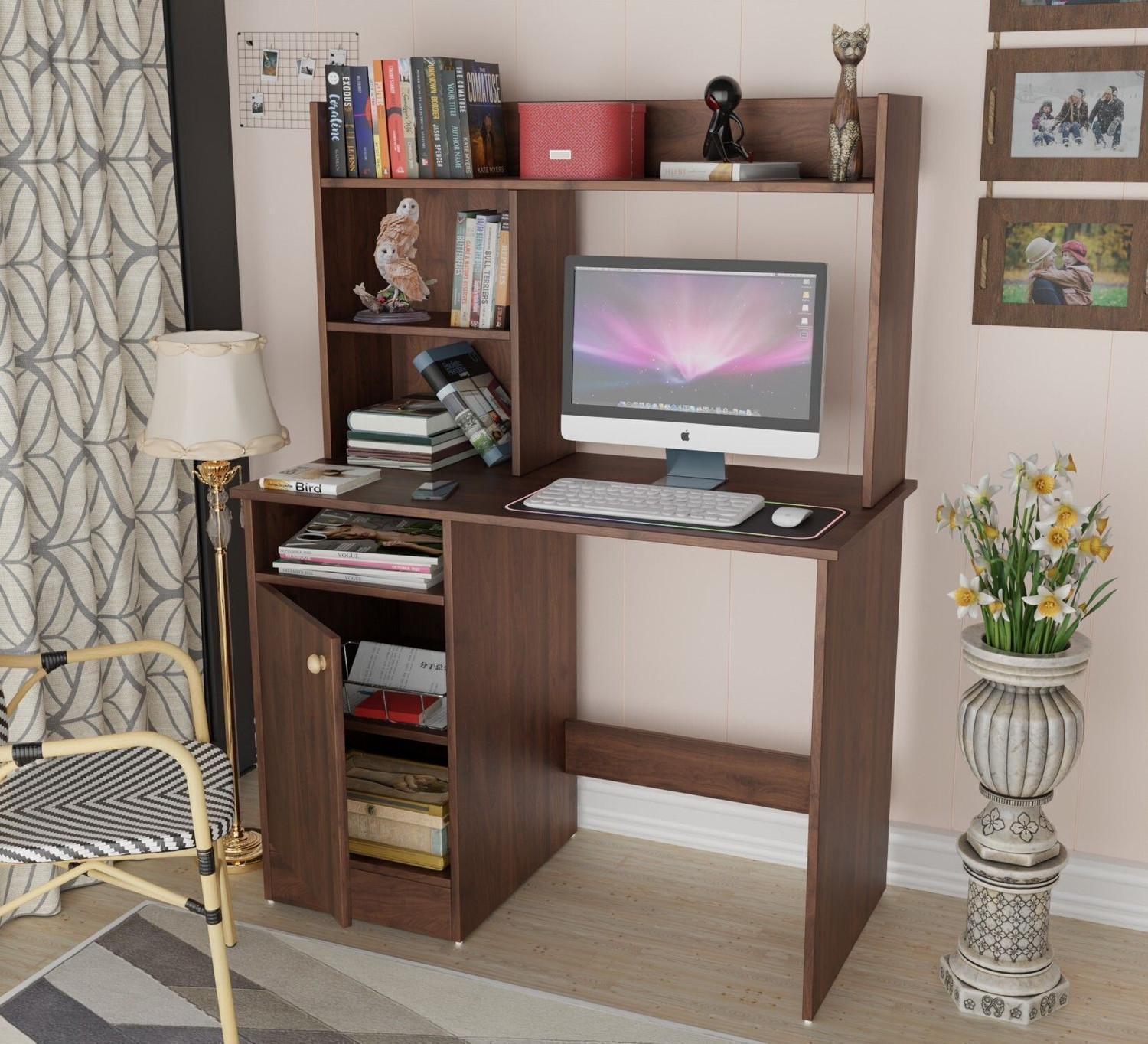 Image of Spyder Craft Multipurpose Portable Study Desk with Hutch Storage & Shelves for Home Office Engineered Wood Study Table