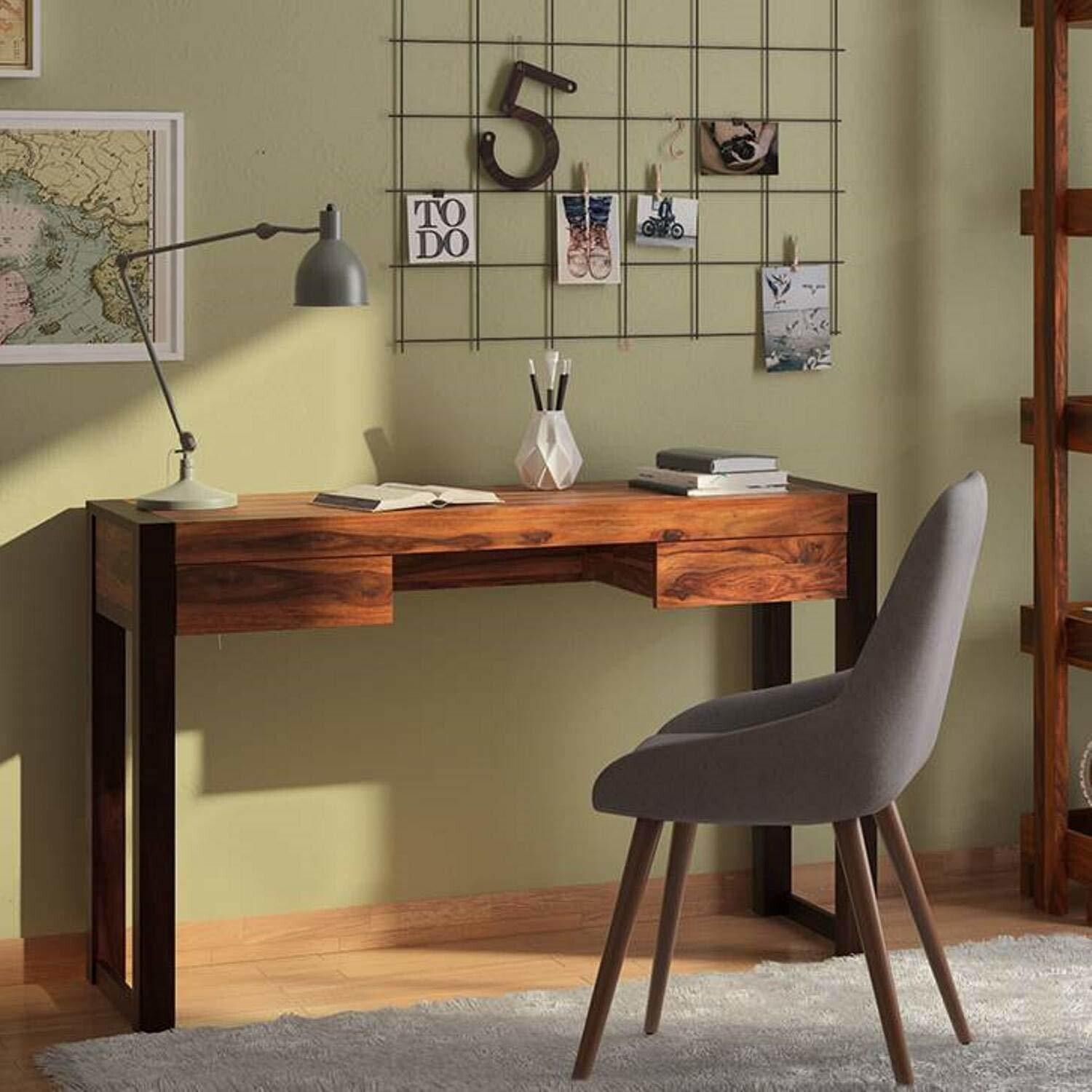 Image of WOODSTAGE Writing Study Table for Students Utility Laptop Tables Office Desk Solid Wood Study Table