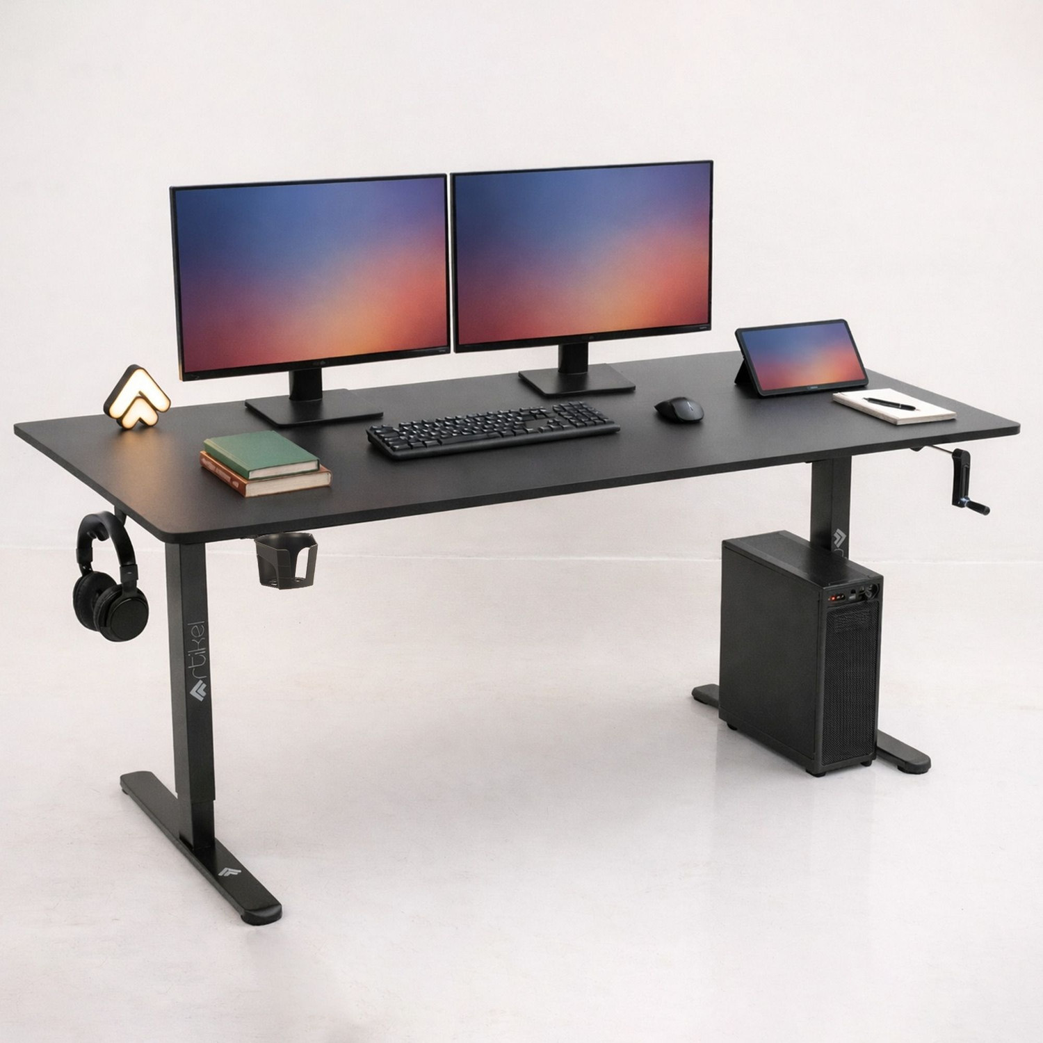 Image of Artikel ARTIKEL Manova Height Adjustable Desk, Manual Crank, 140x60cm Table Engineered Wood Office Table