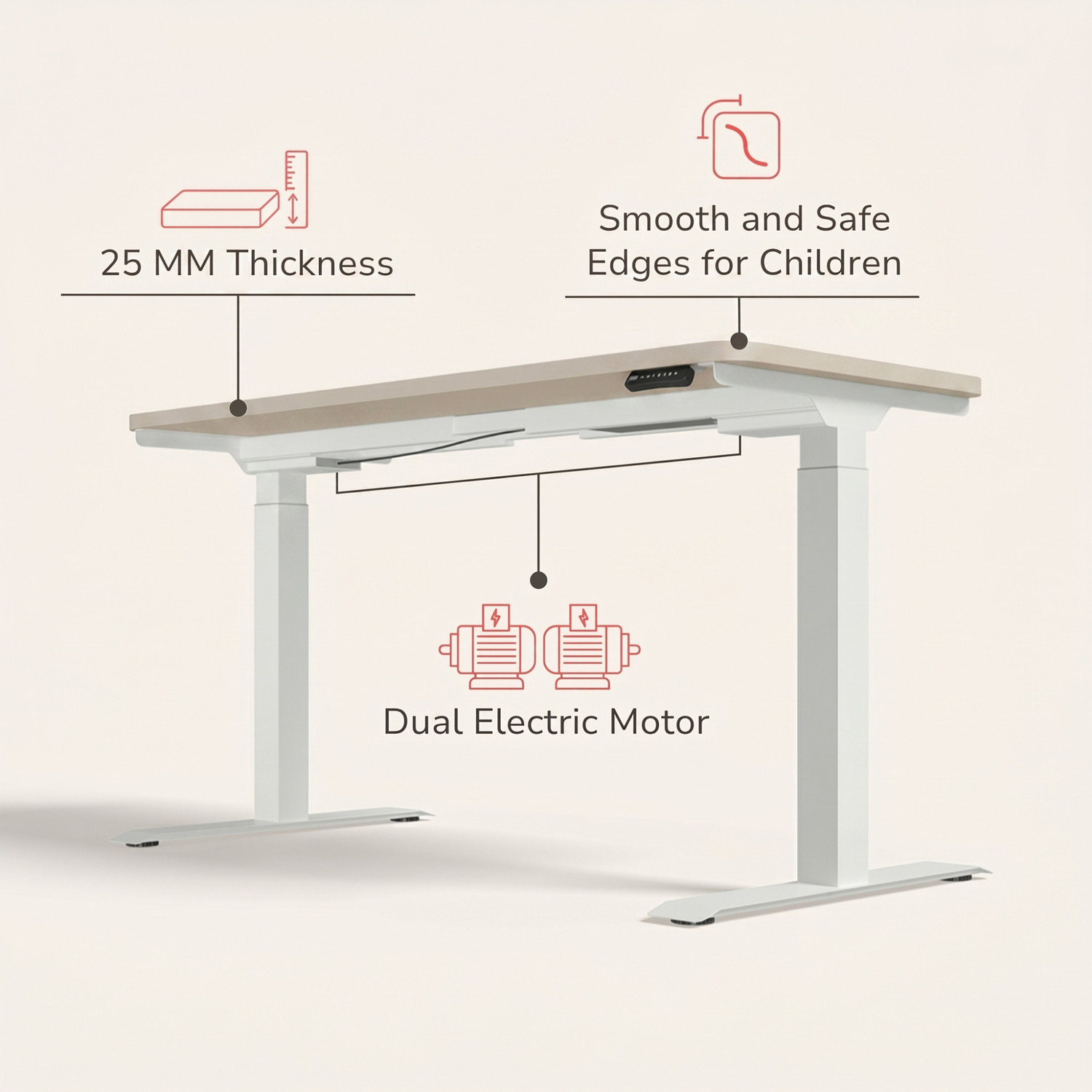 Image of Interio by Godrej Stance 2-Stage Dual Motor Height Adjustable Work Desk Engineered Wood Multipurpose Table