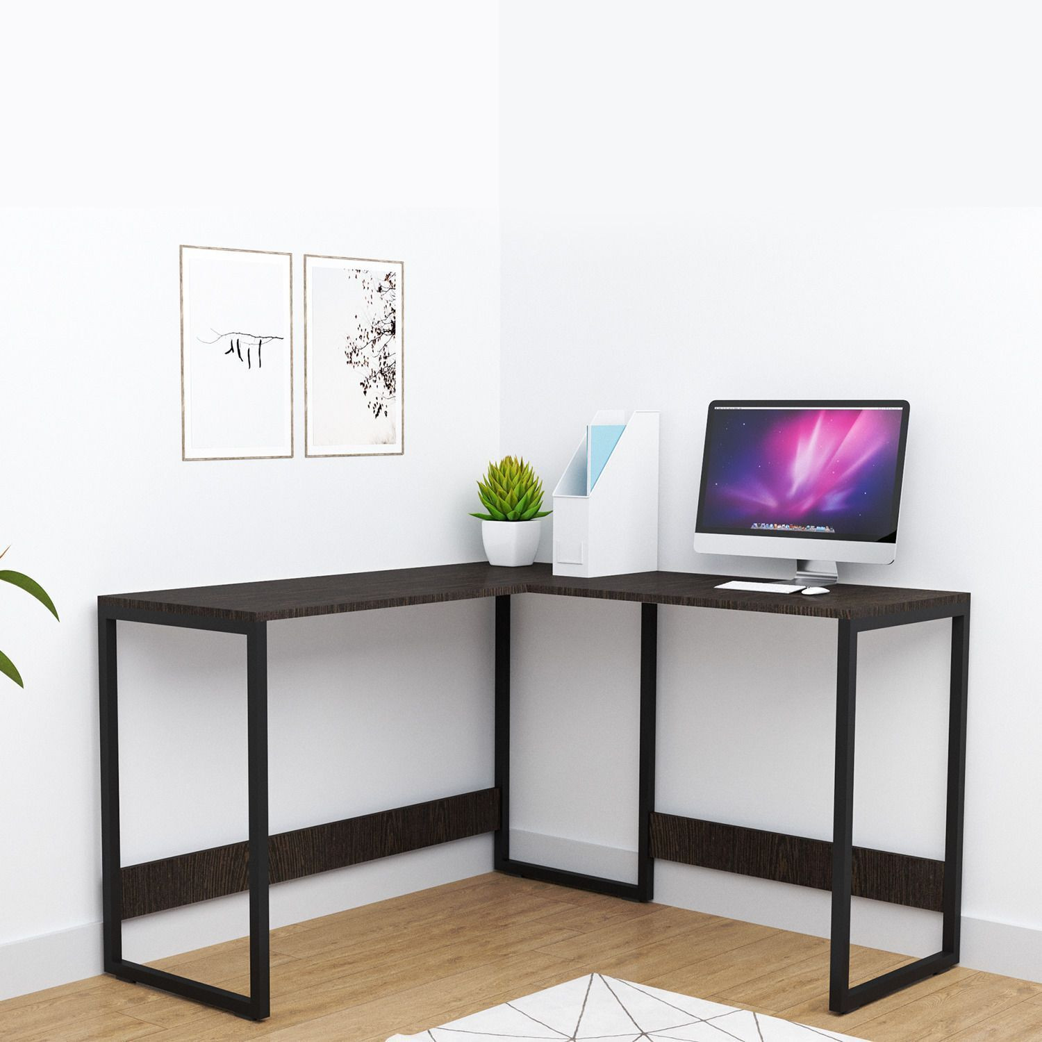 Image of SamT SAMT L Shape Table Engineered Wood Multipurpose Table