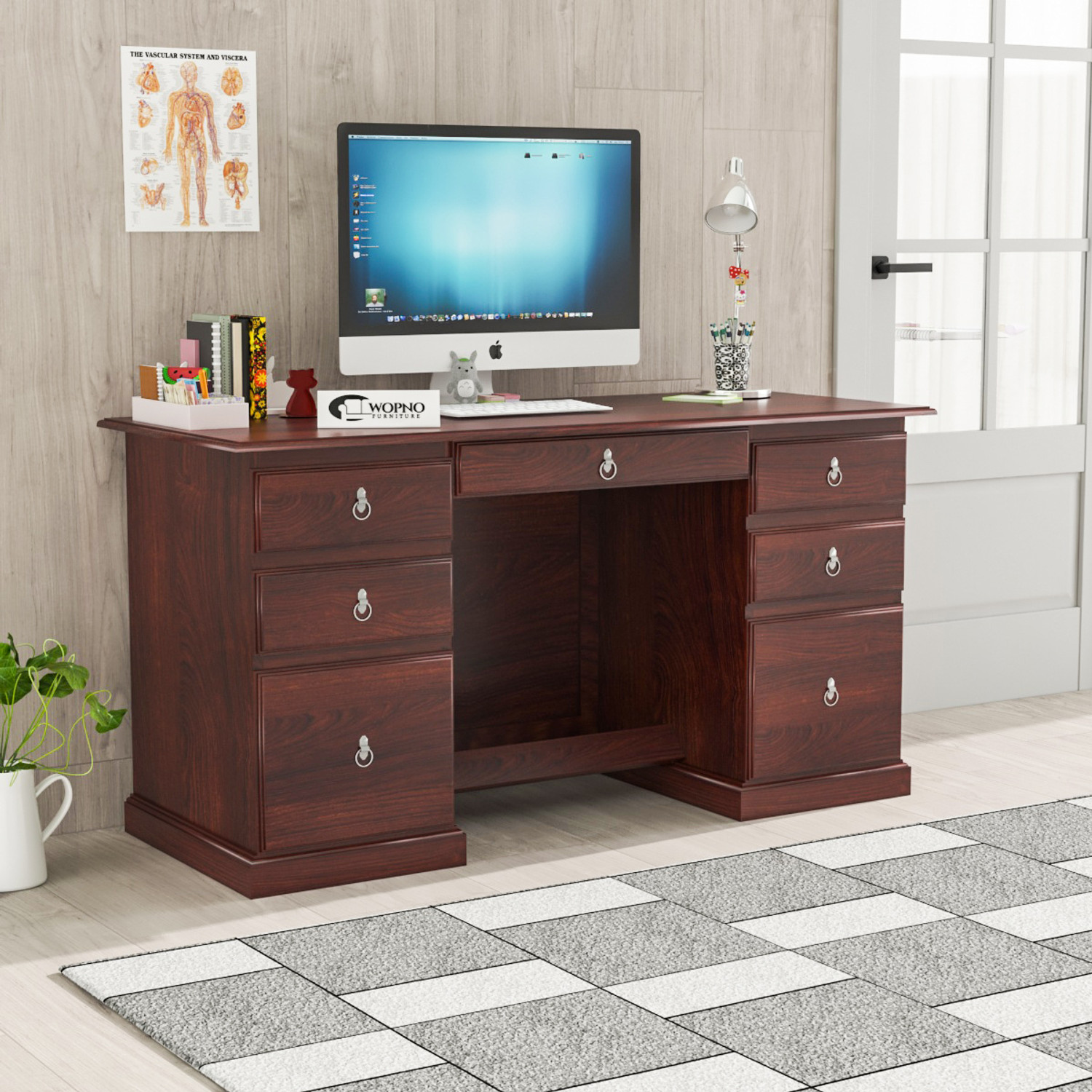 Image of Wopno Furniture Sheesham Wooden Study Table & Desk with Drawer for Home and Office Solid Wood Study Table
