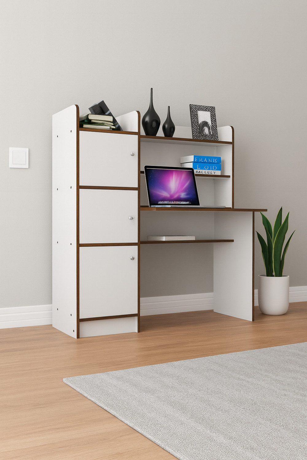 Image of neuspace Phoenix 3 Door Study Table with Storage Shelves & Cabinets Engineered Wood Study Table