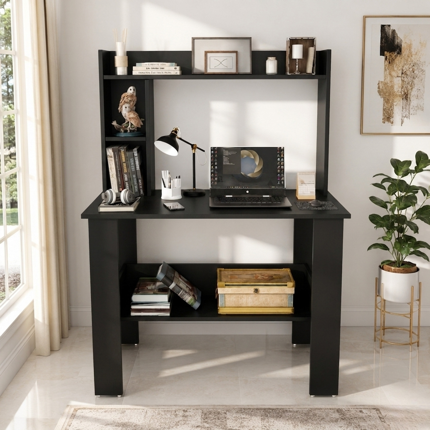 Image of Flipkart Perfect Homes Multipurpose Portable Study Desk with Hutch Storage & Shelves for Home Office Engineered Wood Study Table