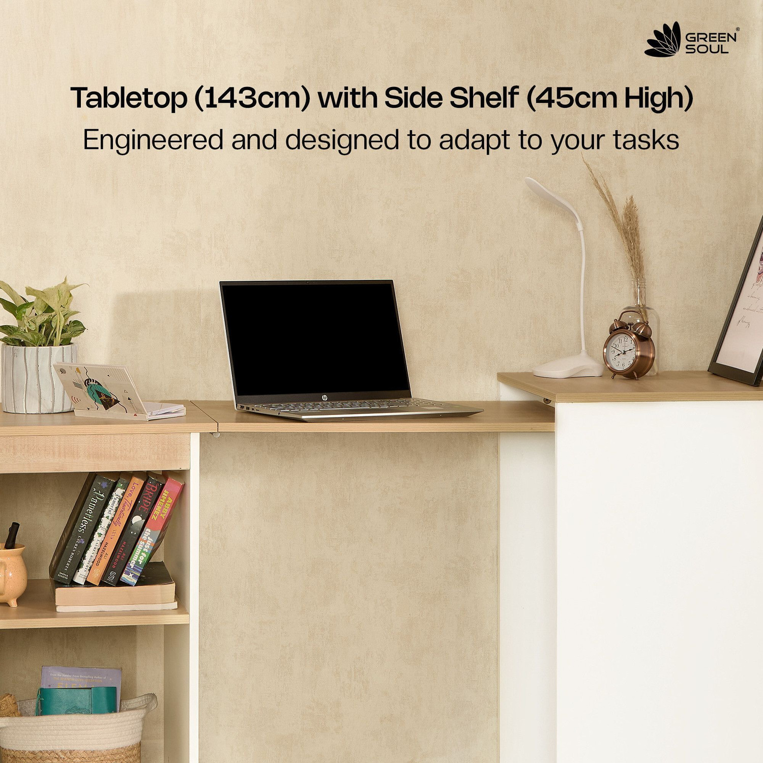 Image of GREEN SOUL Kyoto 4.6ft Study Table with Space-Saving Design Engineered Wood Study Table