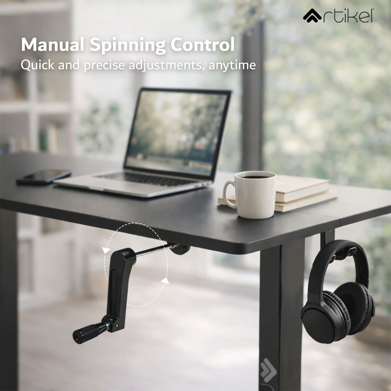Image of Artikel ARTIKEL Manova Height Adjustable Desk, Manual Crank, 140x60cm Table Engineered Wood Office Table
