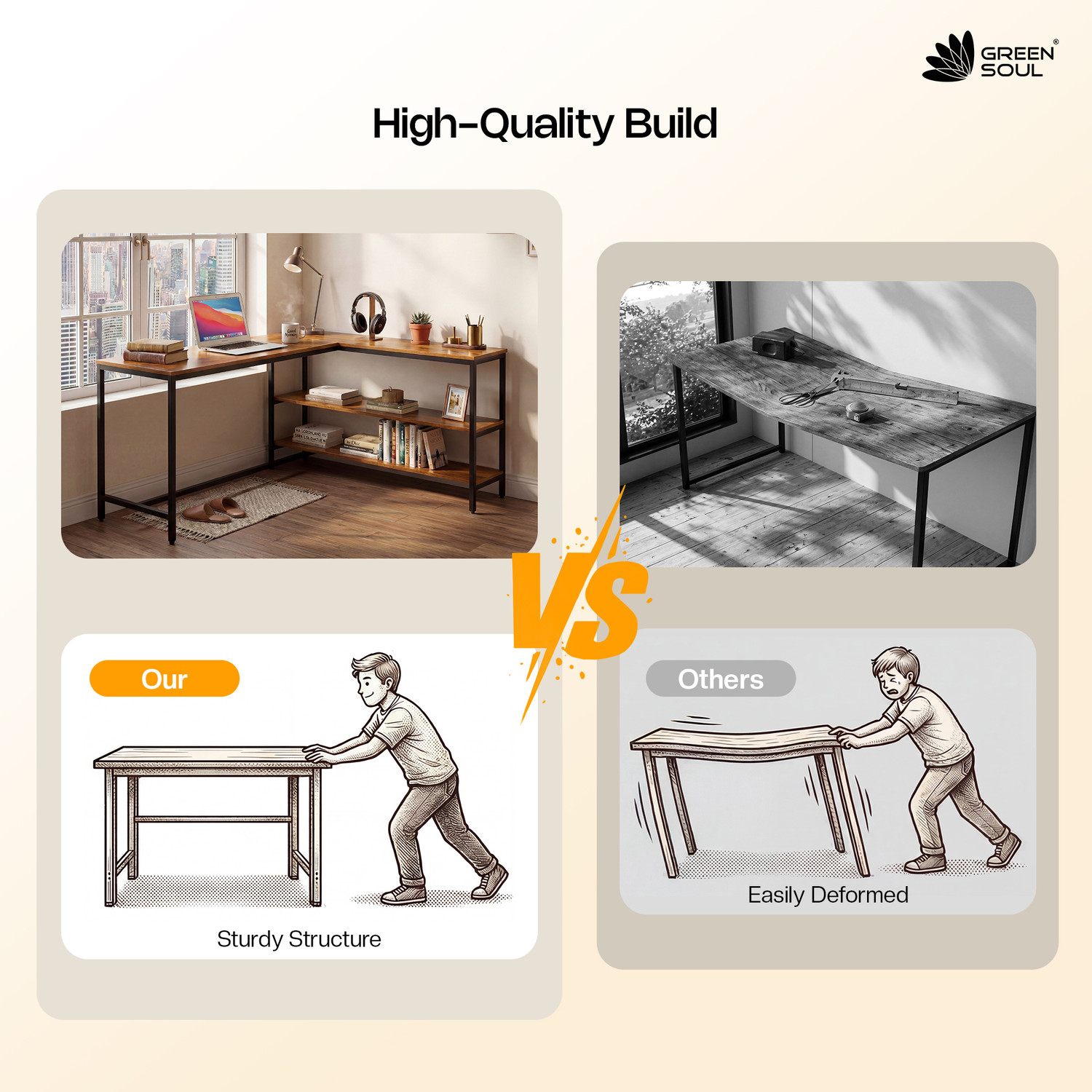 Image of GREEN SOUL Thrive L-Shaped Study Table with Book Shelf for Home and Office Engineered Wood Multipurpose Table