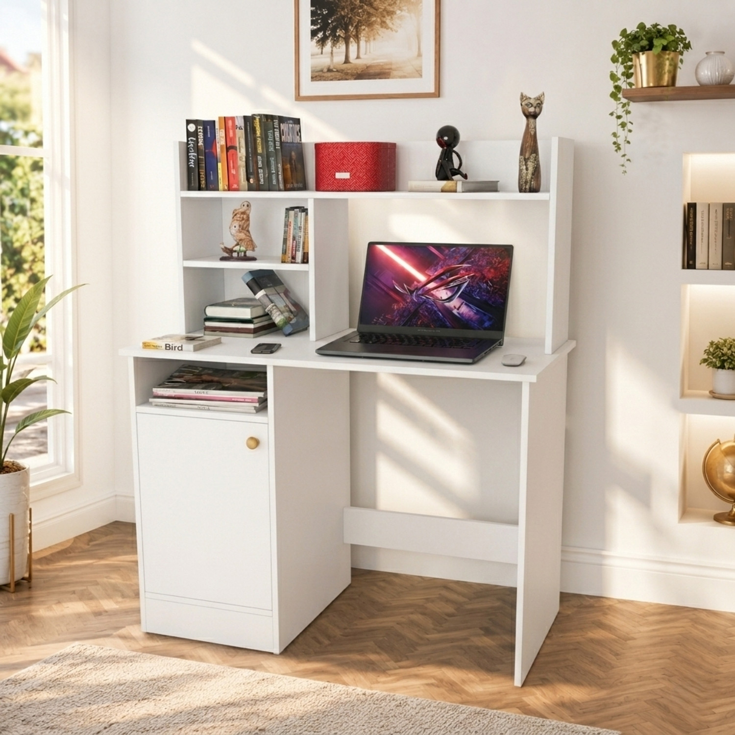 Image of Spyder Craft Multipurpose Portable Study Desk with Hutch Storage & Shelves for Home Office Engineered Wood Study Table