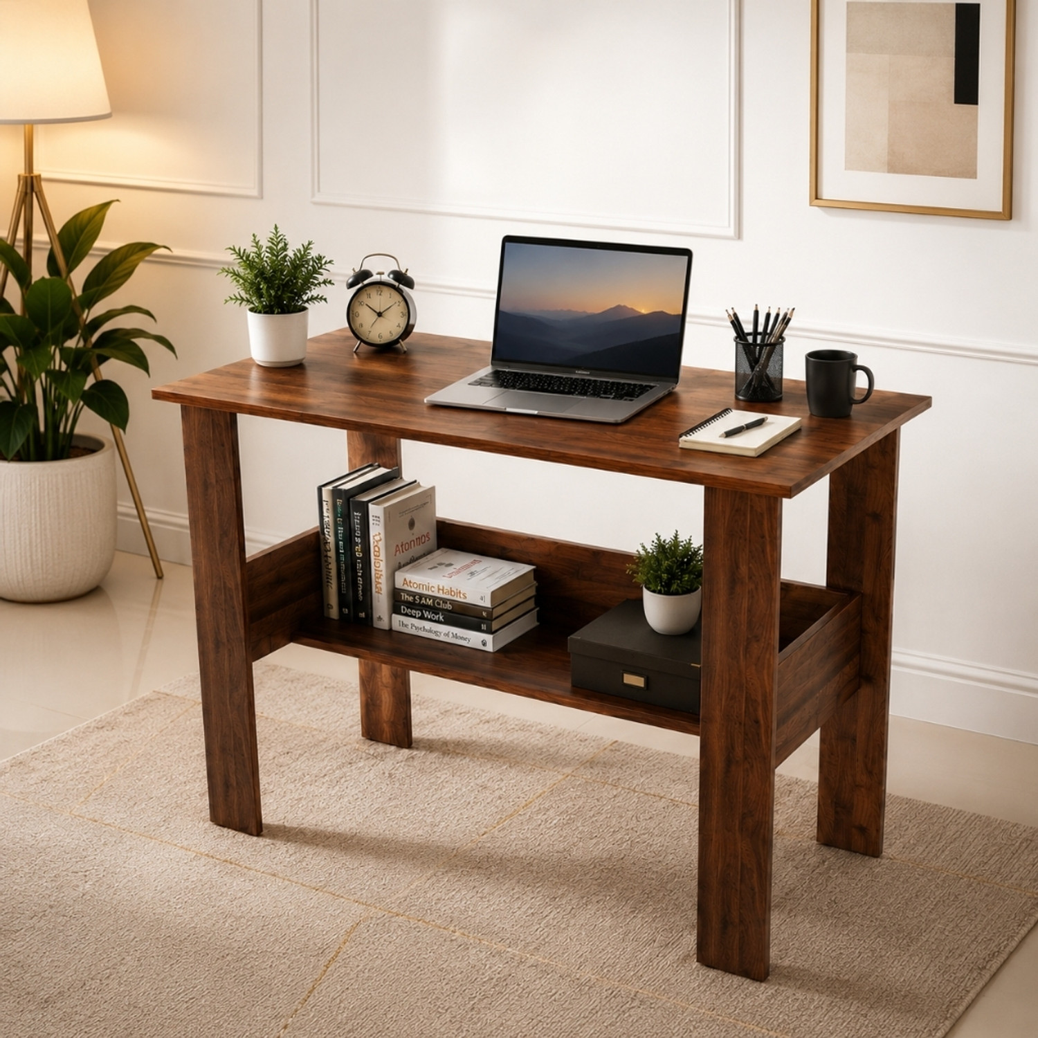 Image of Flipkart Perfect Homes Multipurpose Portable Study Desk with Hutch Storage & Shelves for Home Office Engineered Wood Study Table