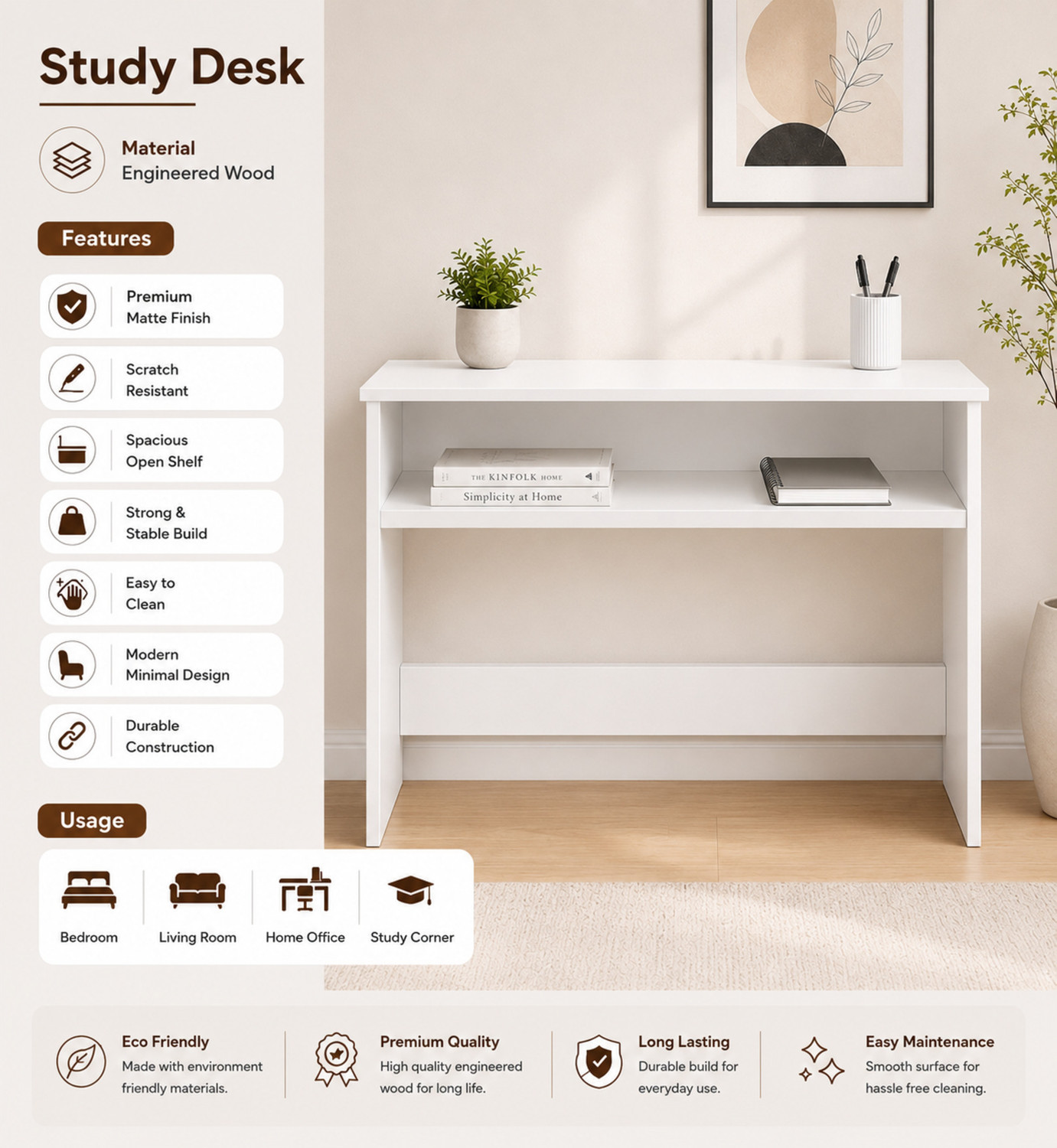 Image of Flipkart Perfect Homes Modern Study Table | Workstation Desk | Office Computer Table with Storage Engineered Wood Study Table