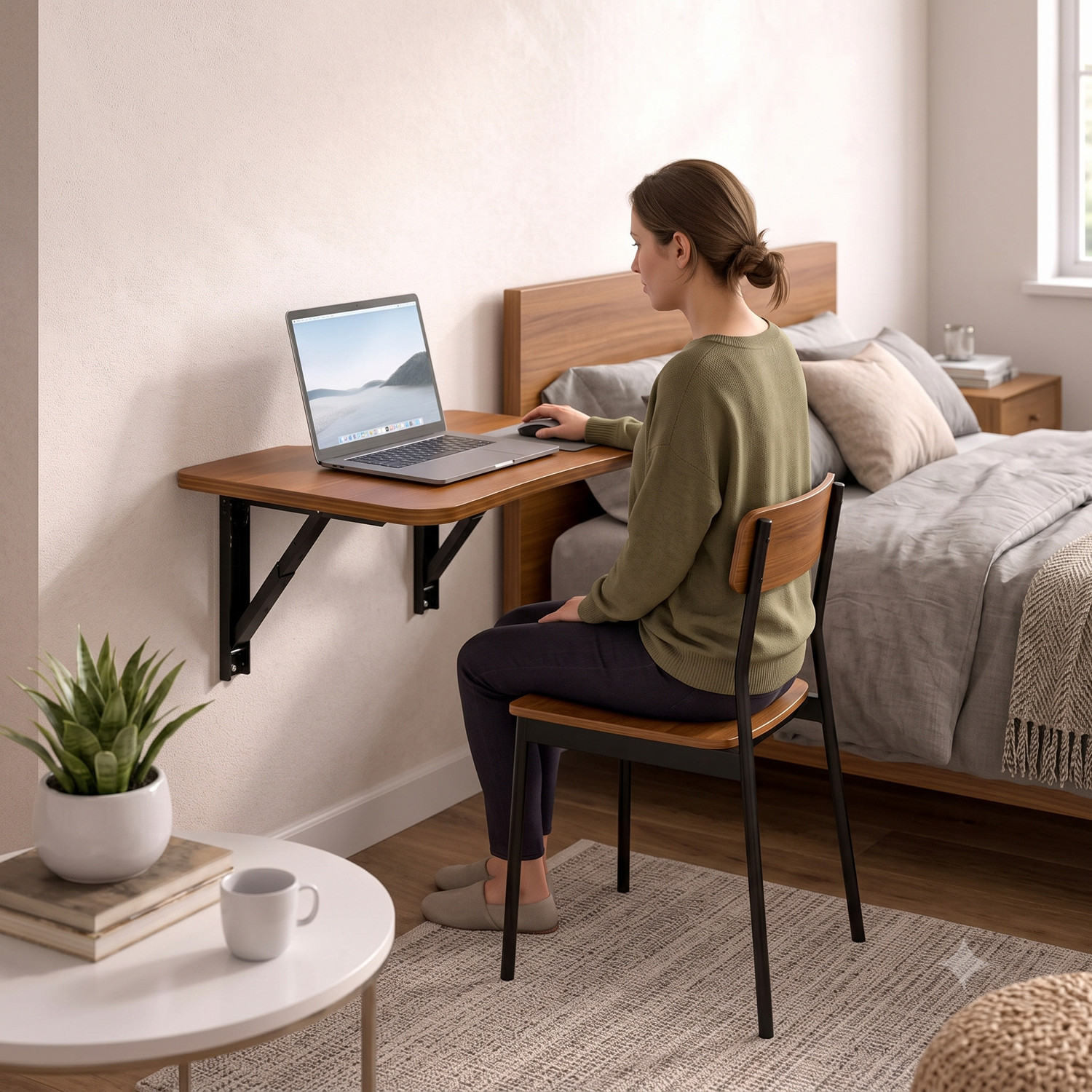Image of Nestokart Foldable Wall Mounted Table Wooden Study Desk | Folding Laptop Table MDF Engineered Wood Multipurpose Table