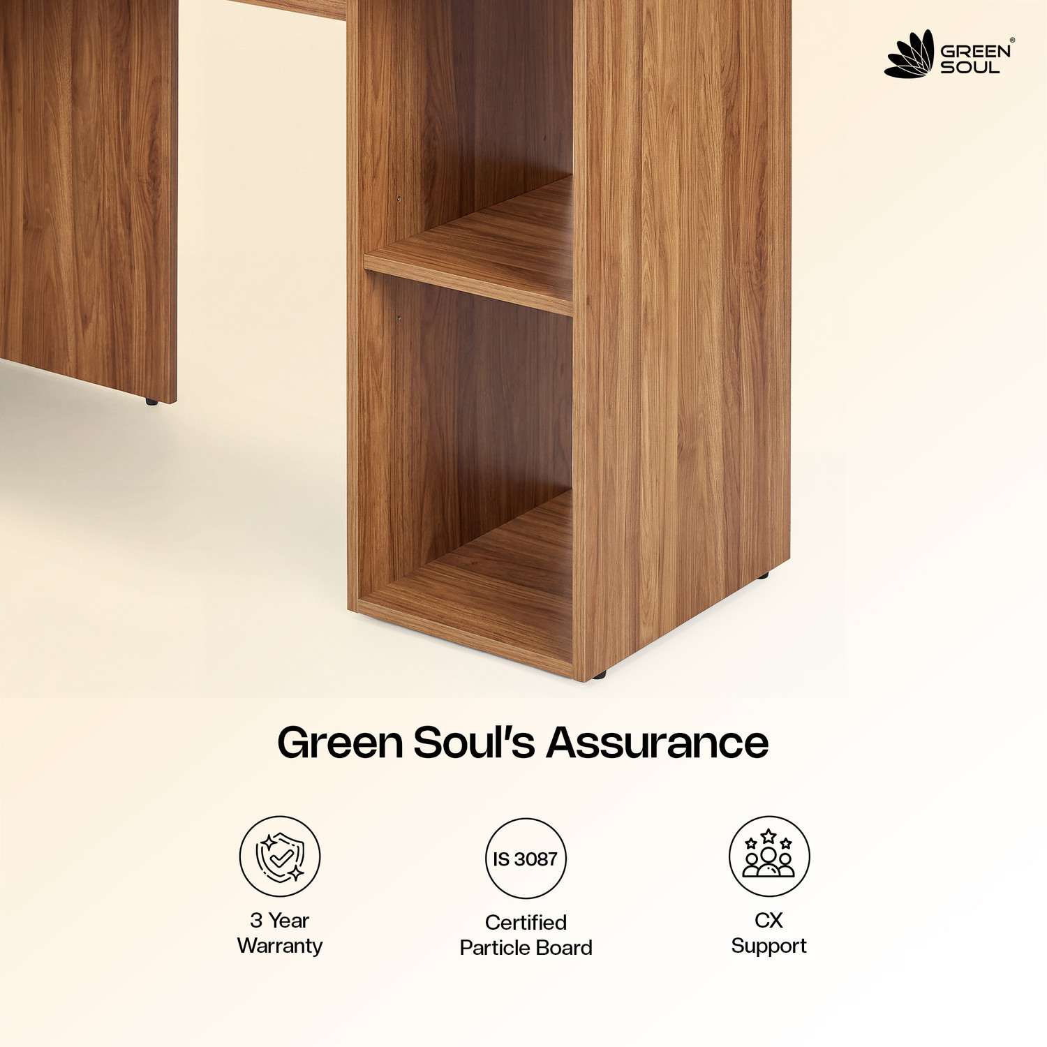 Image of GREEN SOUL Brixton L-Shaped Corner Desk (4ft+4.5ft) With Keyboard Tray & 2 Storage Shelves Engineered Wood Multipurpose Table